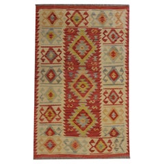 Traditional Scandinavian Red Kilims Wool Area Geometric Carpet Tribal Kilim Rug