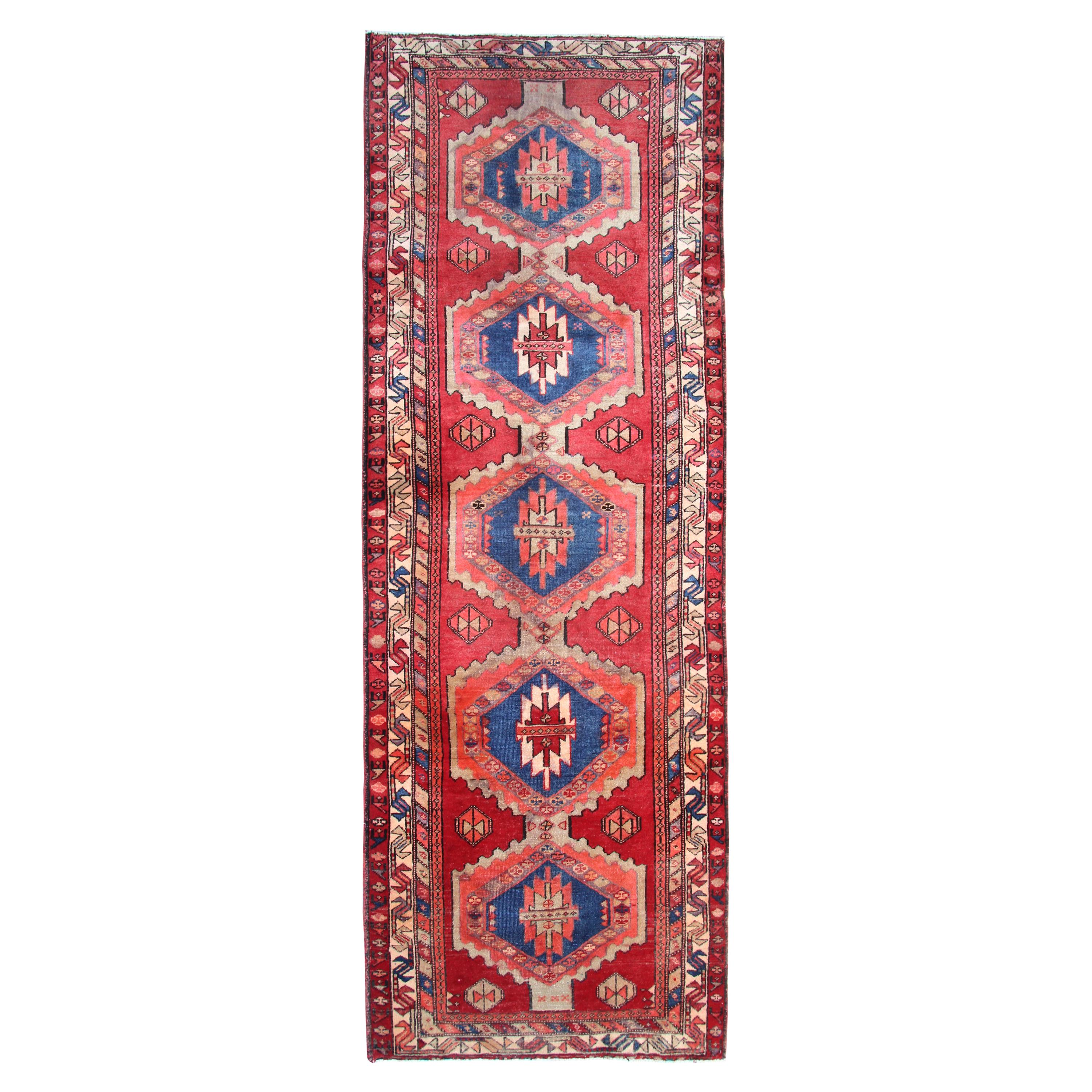 Traditional Red Runner Rug Long Handmade Oriental Tribal Carpet