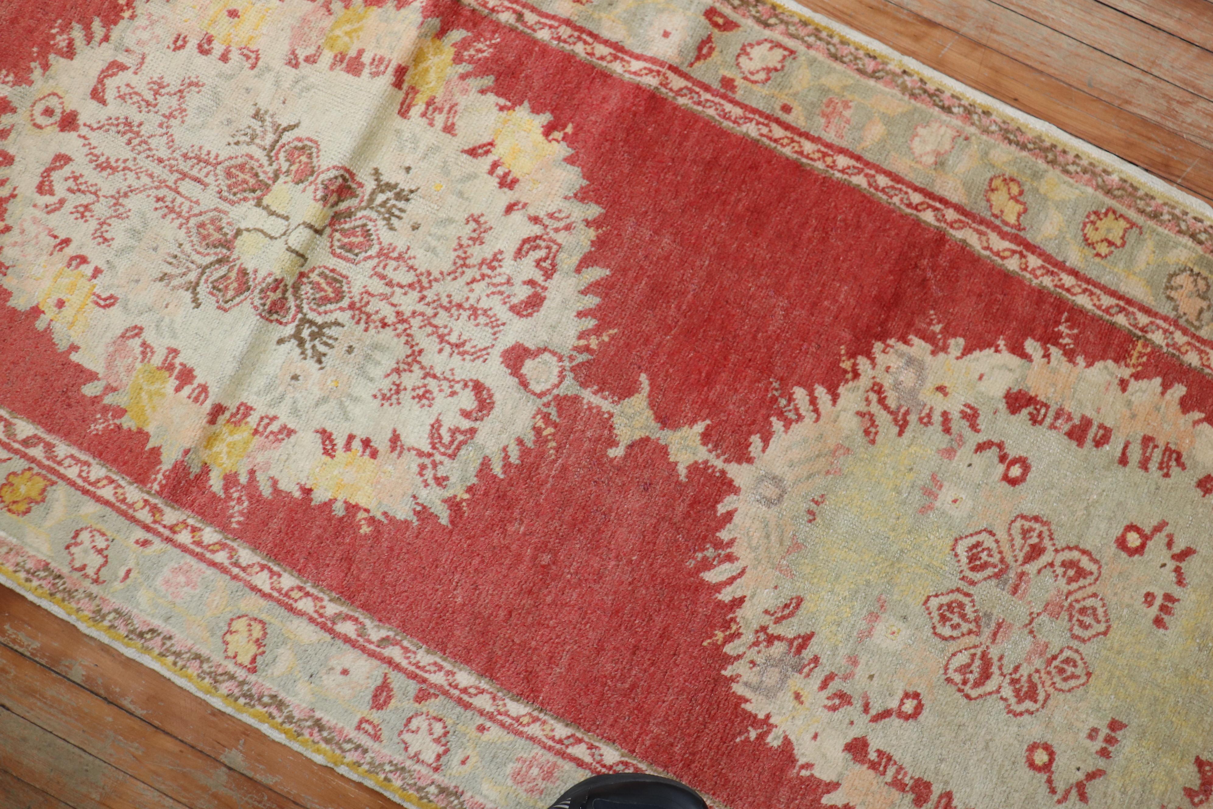 Traditional Red Vintage Oushak Runner In Good Condition For Sale In New York, NY