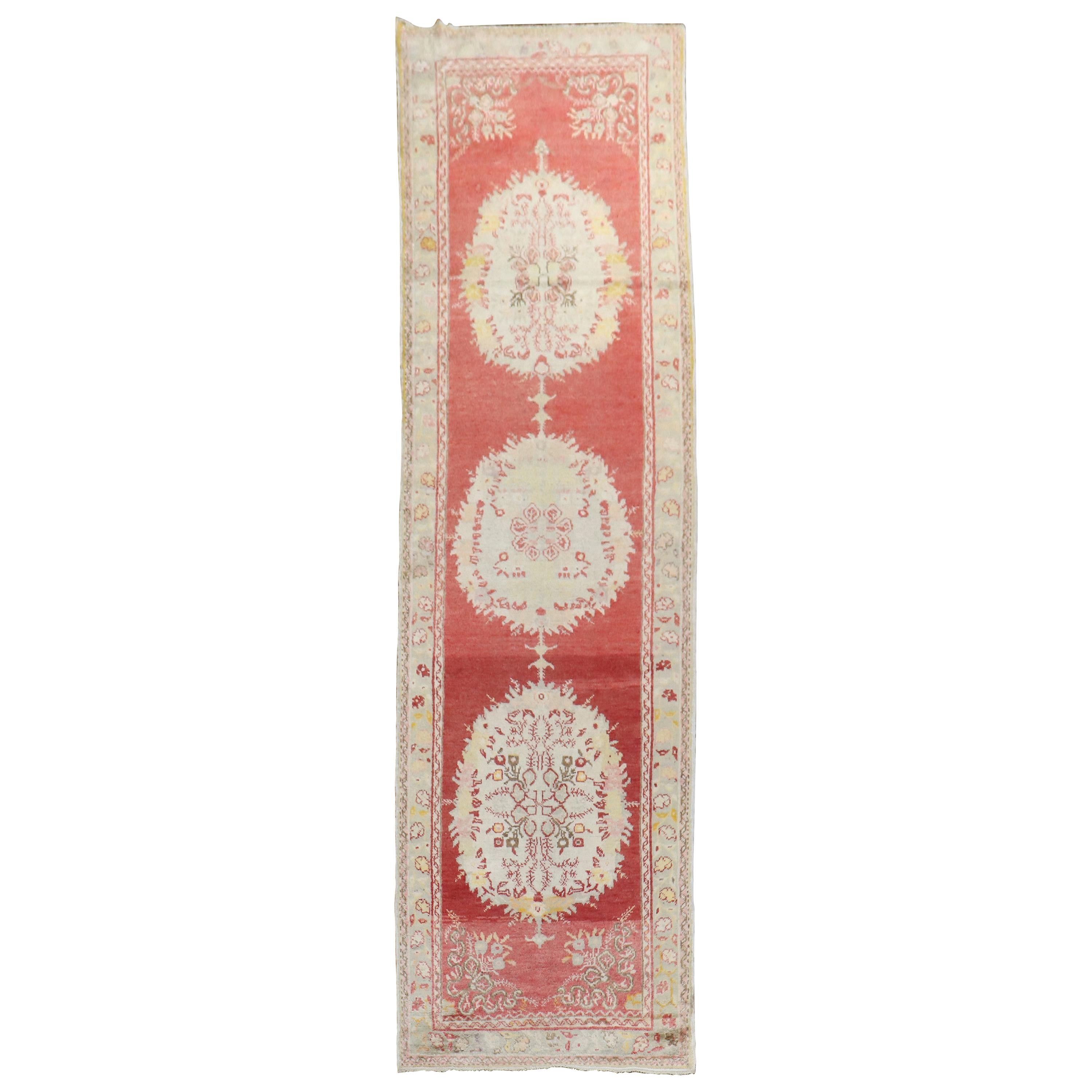 Traditional Red Vintage Oushak Runner For Sale