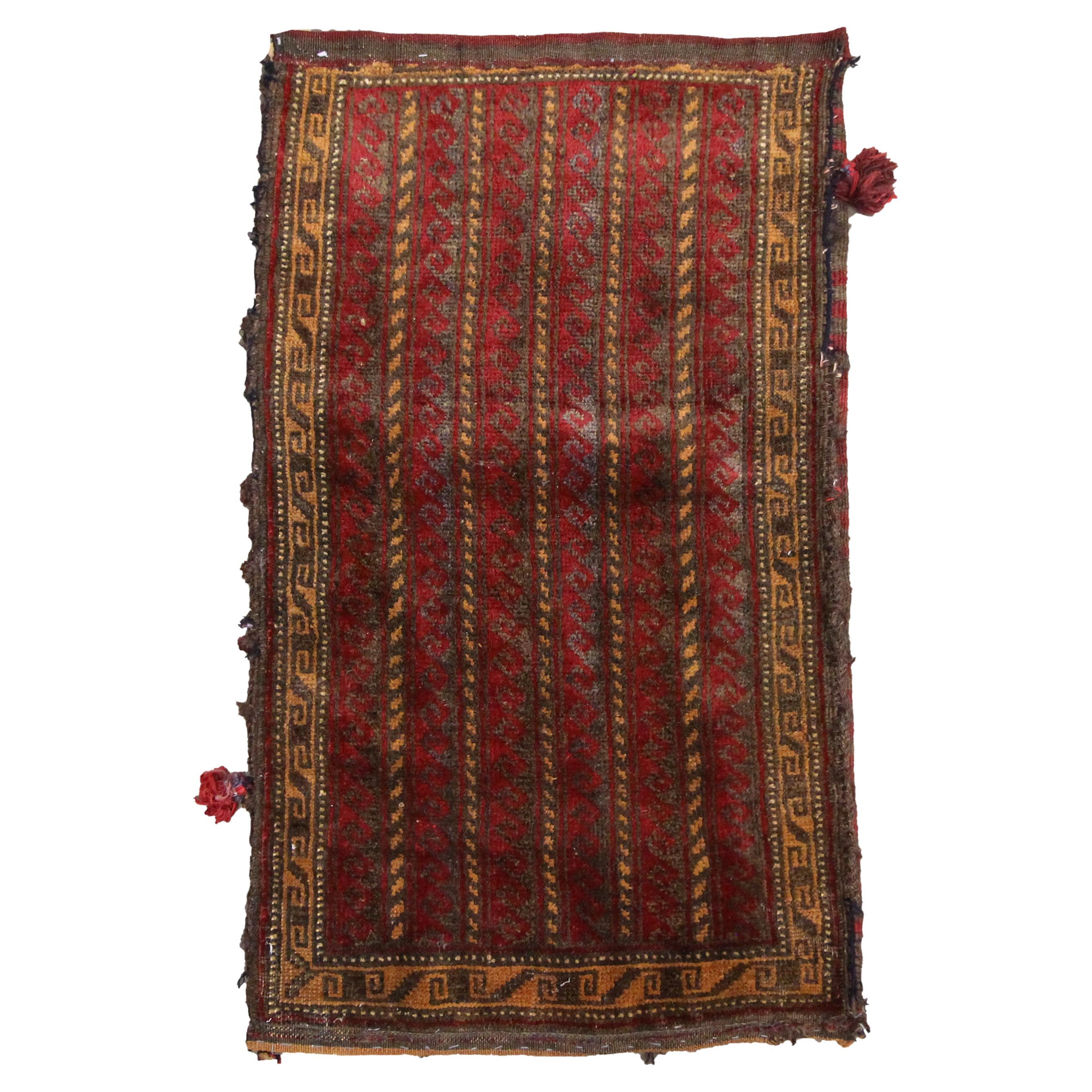 Traditional Rug Red Wool Antique Rug Handwoven Oriental Chuval Bag For Sale