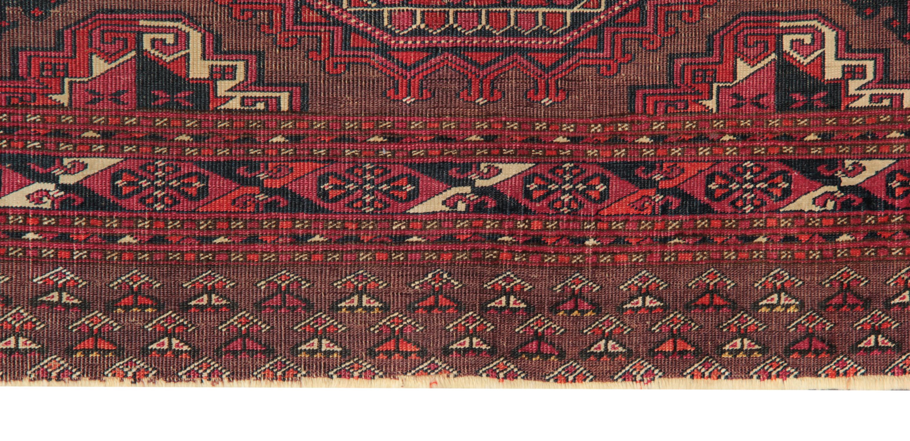 Alfombra tradicional antigua de lana roja tejida a mano Alfombra oriental de salón Tribal en venta
