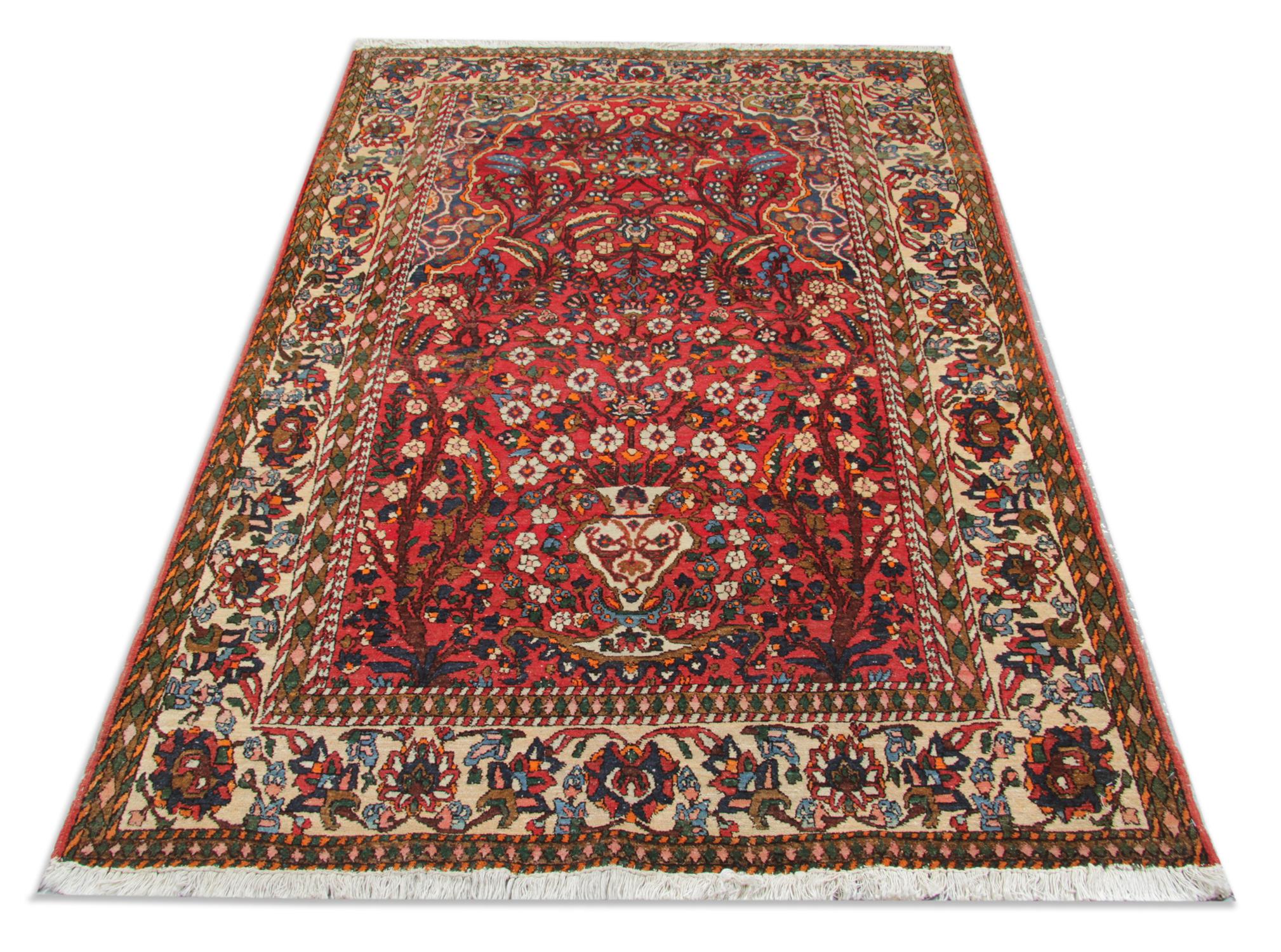 Azerbaijani Traditional Red Wool Carpet Handknotted Orienal Antique Area Rug For Sale