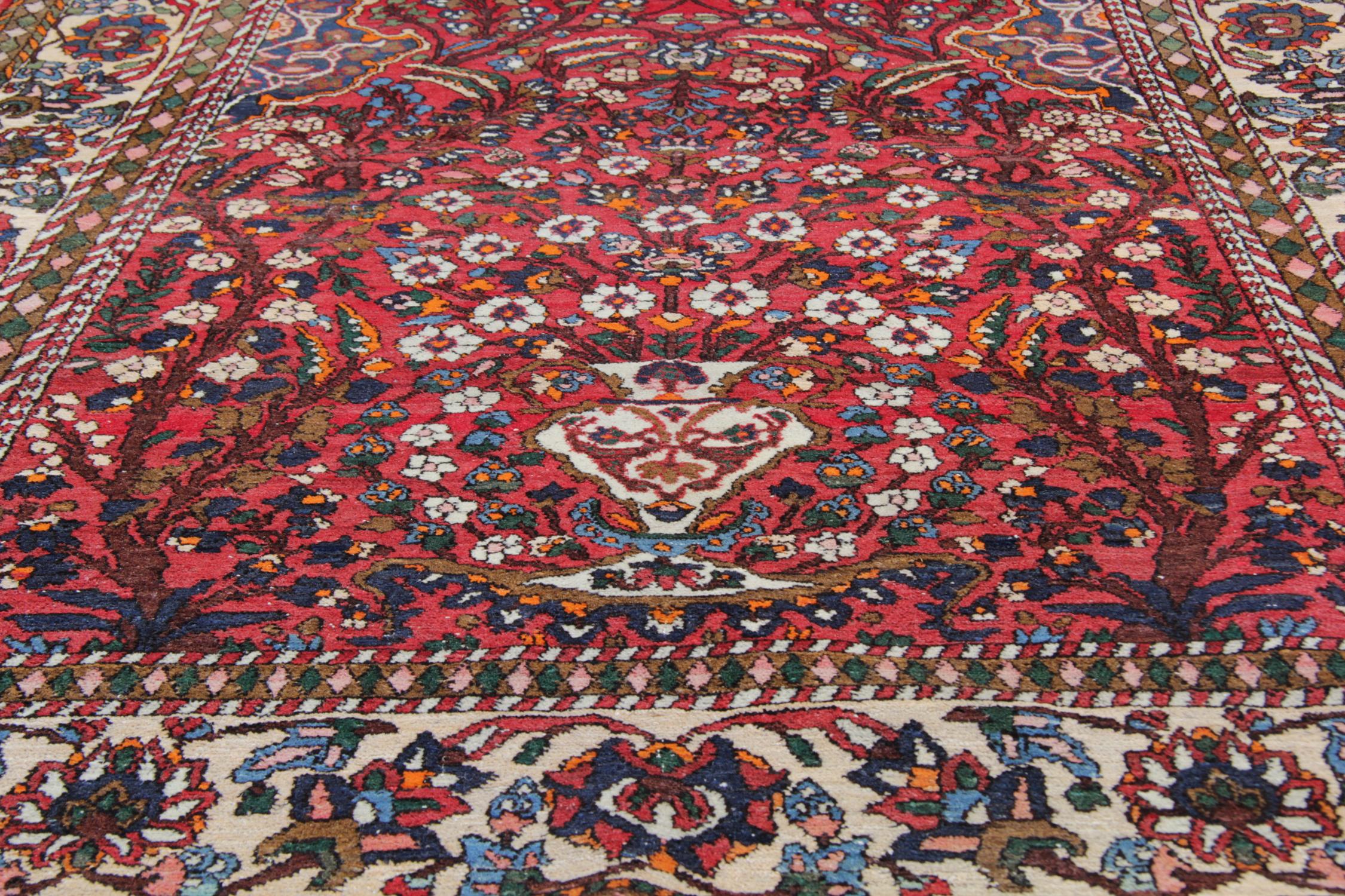 Vegetable Dyed Traditional Red Wool Carpet Handknotted Orienal Antique Area Rug For Sale