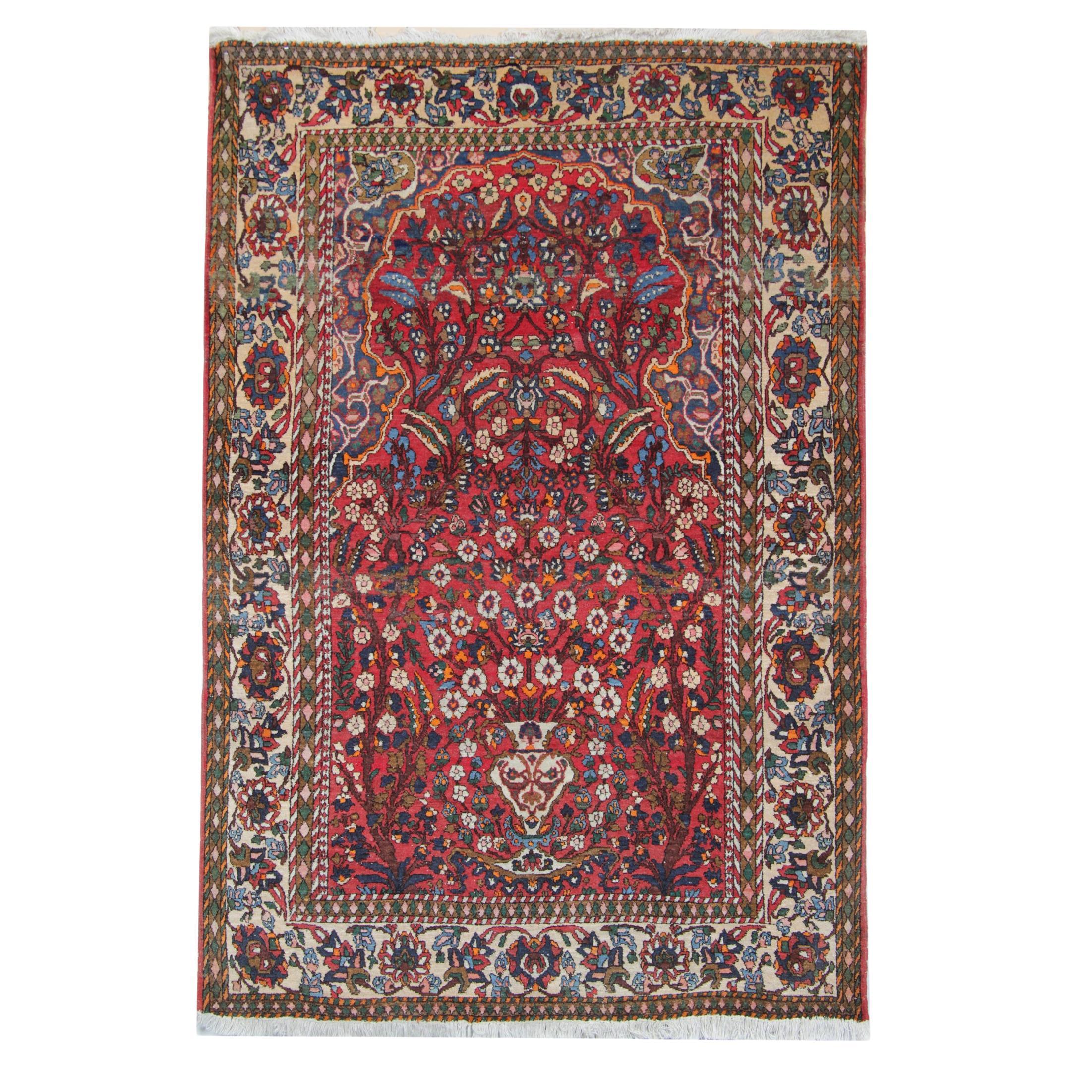 Traditional Red Wool Carpet Handknotted Orienal Antique Area Rug For Sale