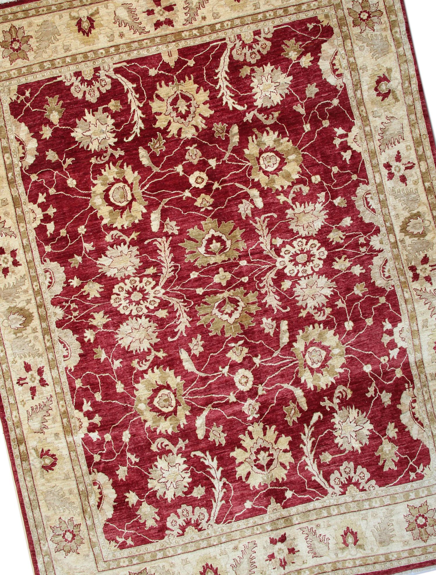 Mid-Century Modern Traditional Red Ziegler Carpet Handwoven Wool Area Oriental Rug For Sale