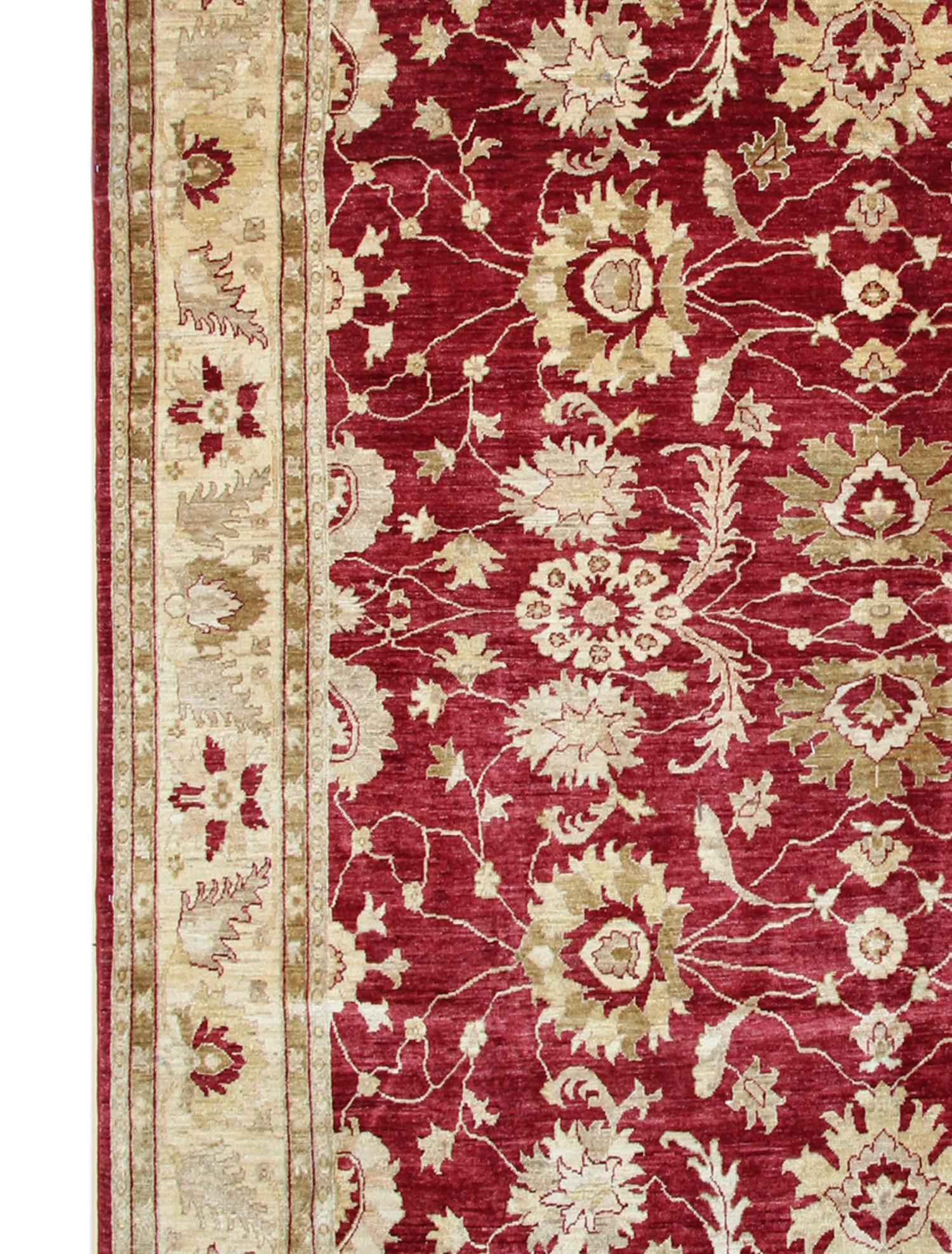 Afghan Traditional Red Ziegler Carpet Handwoven Wool Area Oriental Rug For Sale