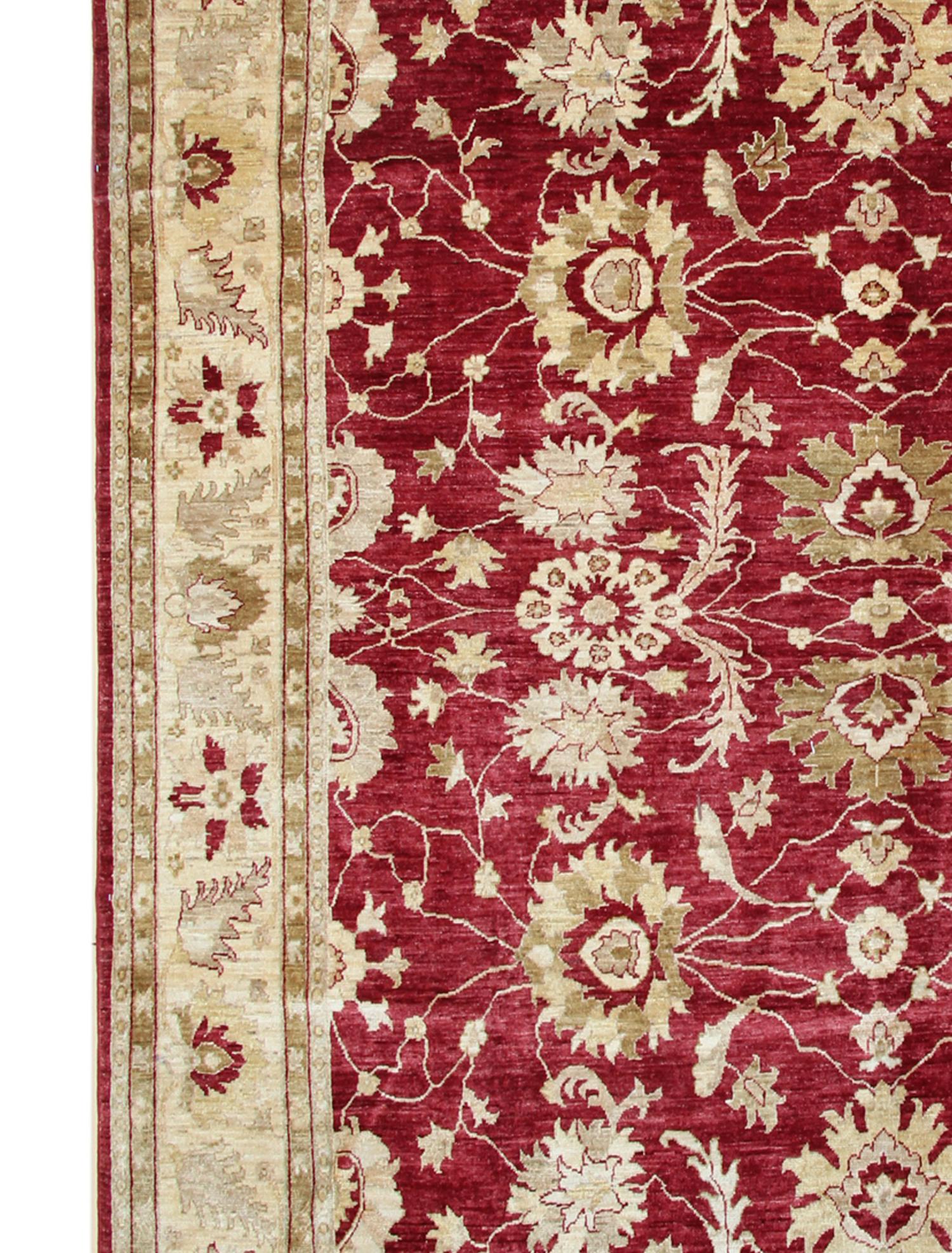 Afghan Tapis traditionnel Ziegler rouge tissé à la main en laine orientale en vente
