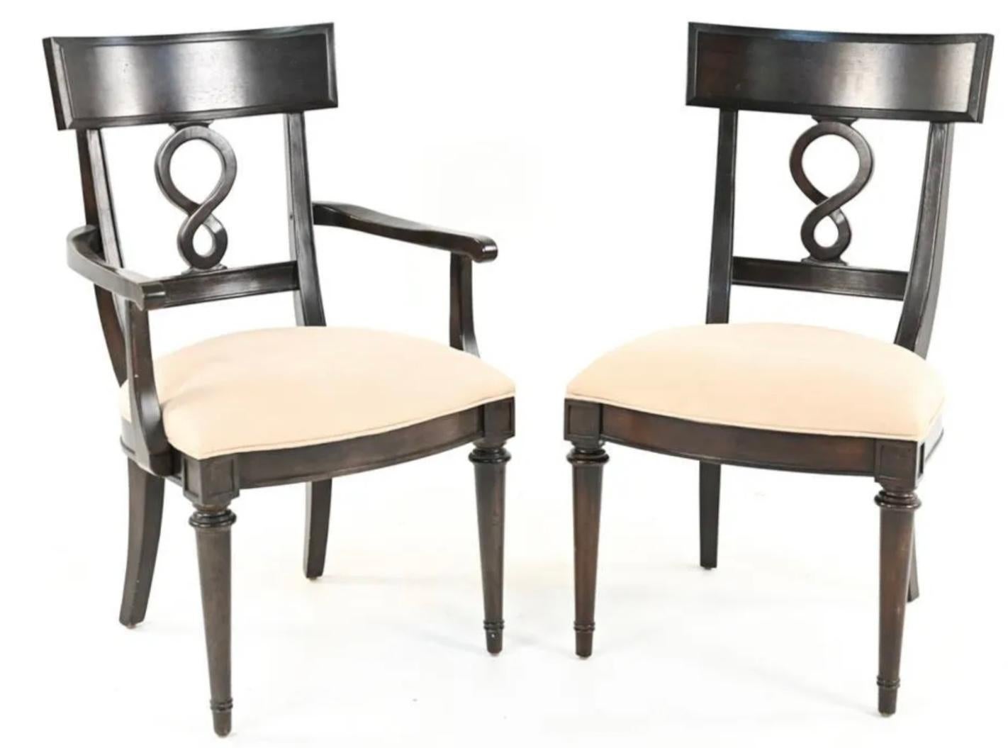 Upholstery Traditional Regency Style Carved Dining Chairs By Bernhardt - S/8 For Sale
