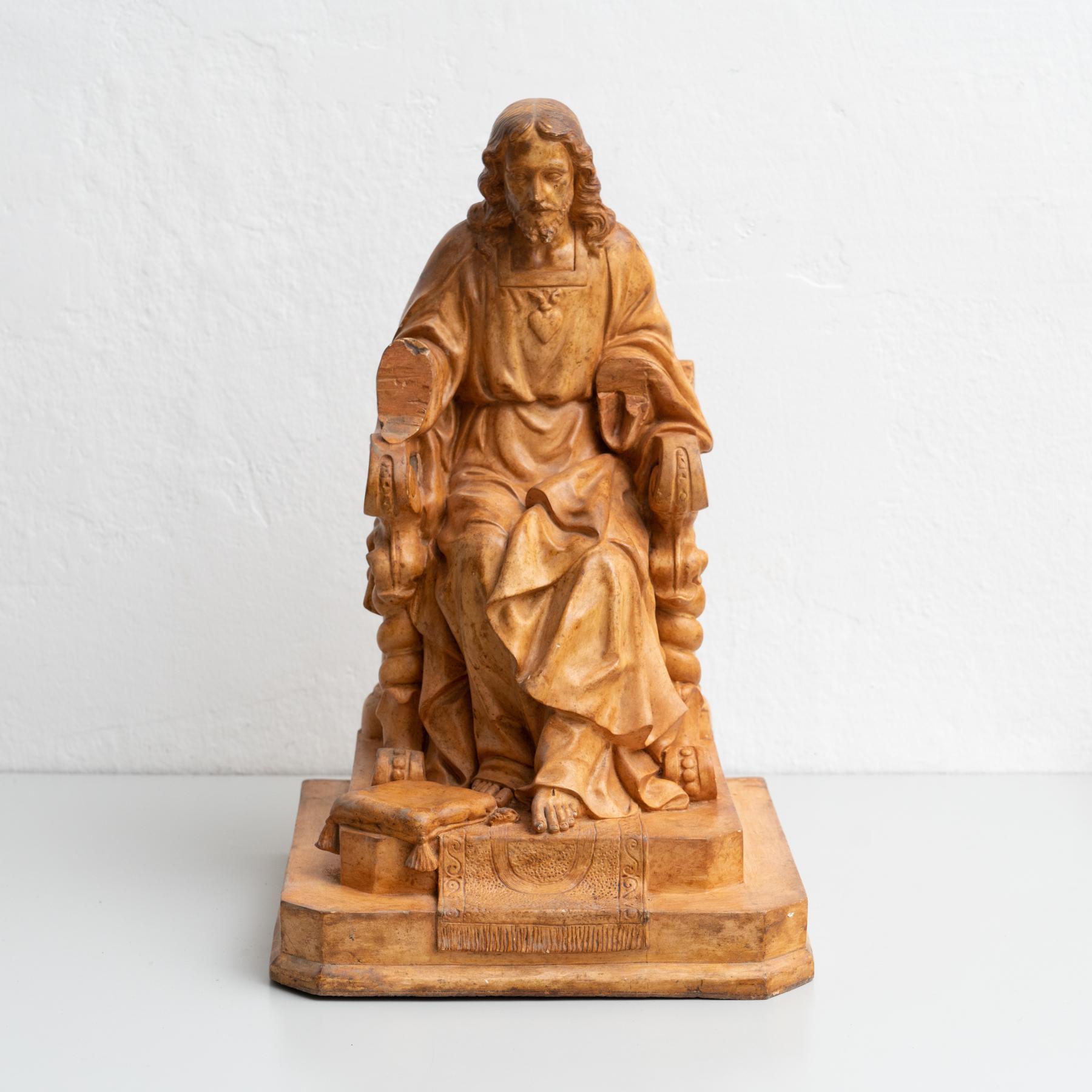 Mid-20th century turned Jesus Christ figure of made of plater.    Made in Olot, Spain.    In original condition, with minor wear consistent with age and use, preserving a beautiful patina.   