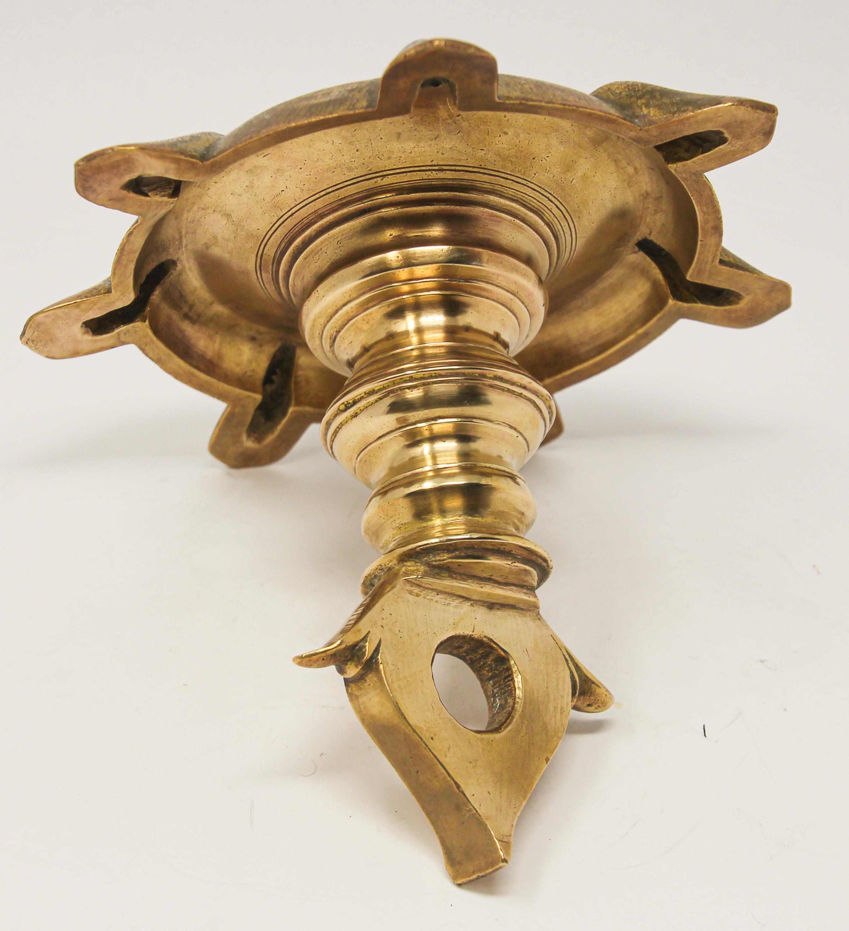 Brass Oil Lamp Traditional Temple Religious Asian Hindu Diya Art India 1900 For Sale 1