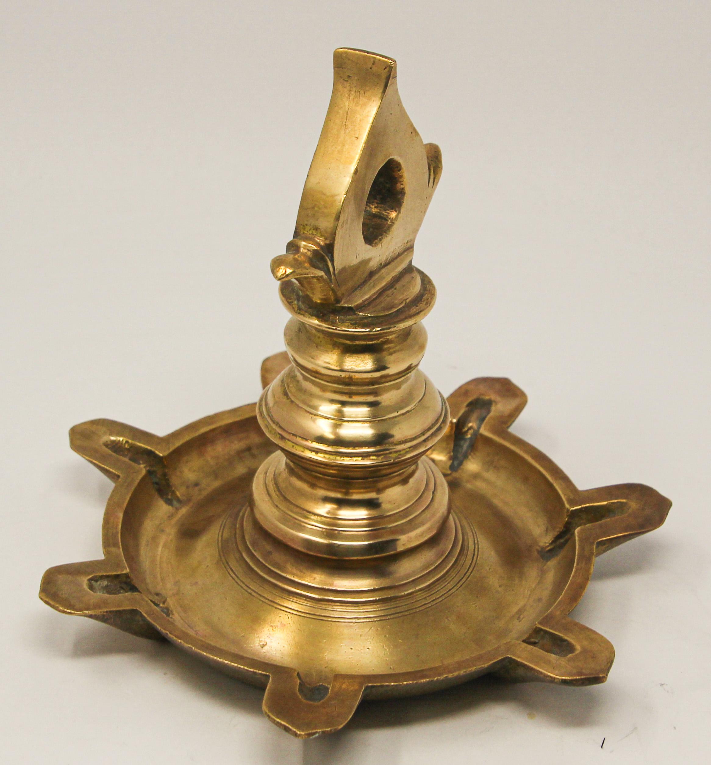 Indian Brass Oil Lamp Traditional Temple Religious Asian Hindu Diya Art India 1900 For Sale