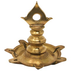 Antique Brass Oil Lamp Traditional Temple Religious Asian Hindu Diya Art India 1900