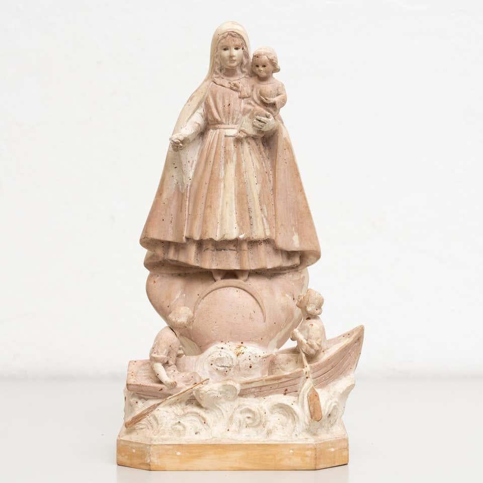 Traditional Religious Plaster Figure: Virgin of Timeless Elegance For Sale 4
