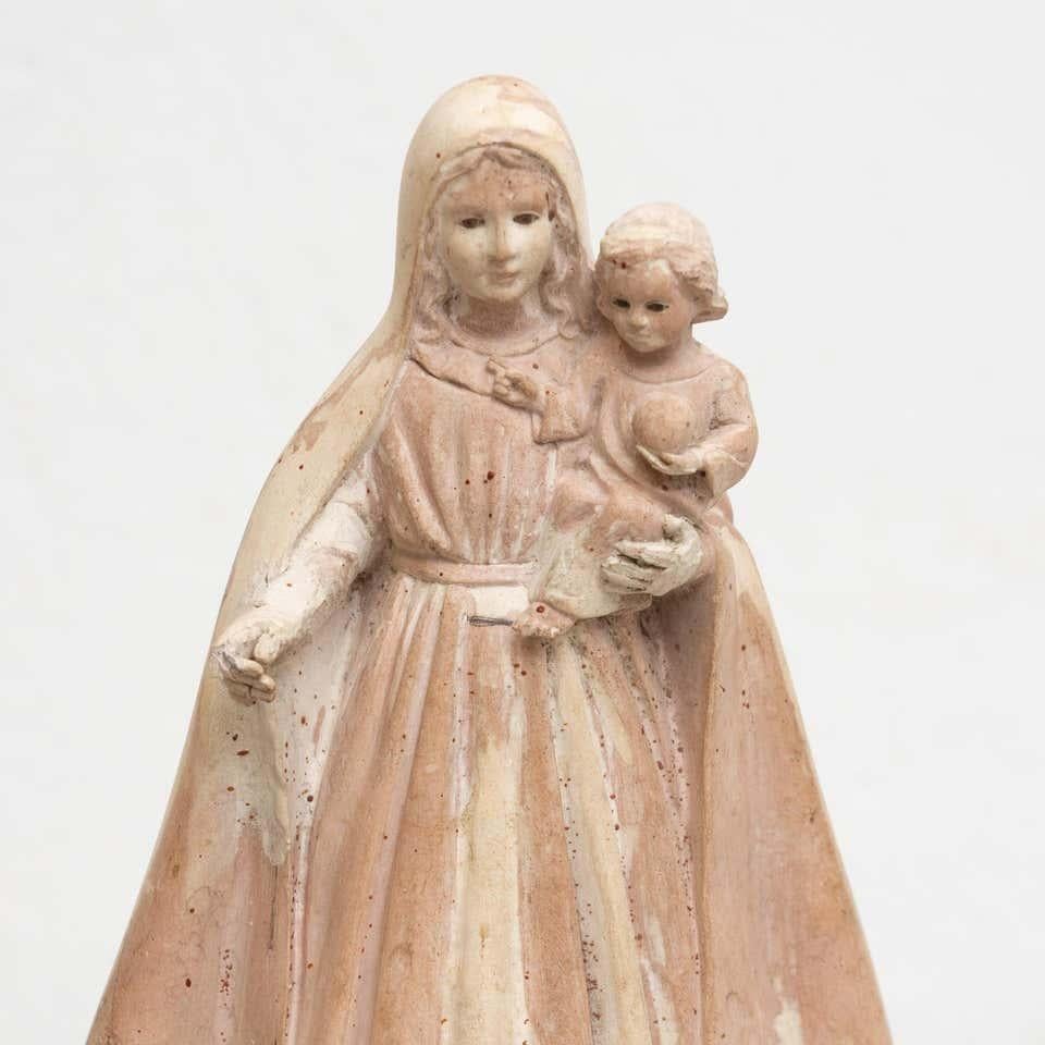 Mid-20th Century Traditional Religious Plaster Figure: Virgin of Timeless Elegance