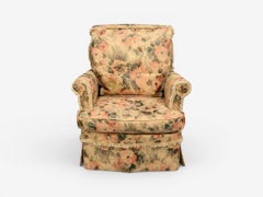 Traditional, Rolled Arm Lounge Chair, Floral Fabric, Wood, USA, 1980s
