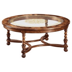 Traditional Round Coffee Table with Glass Inset