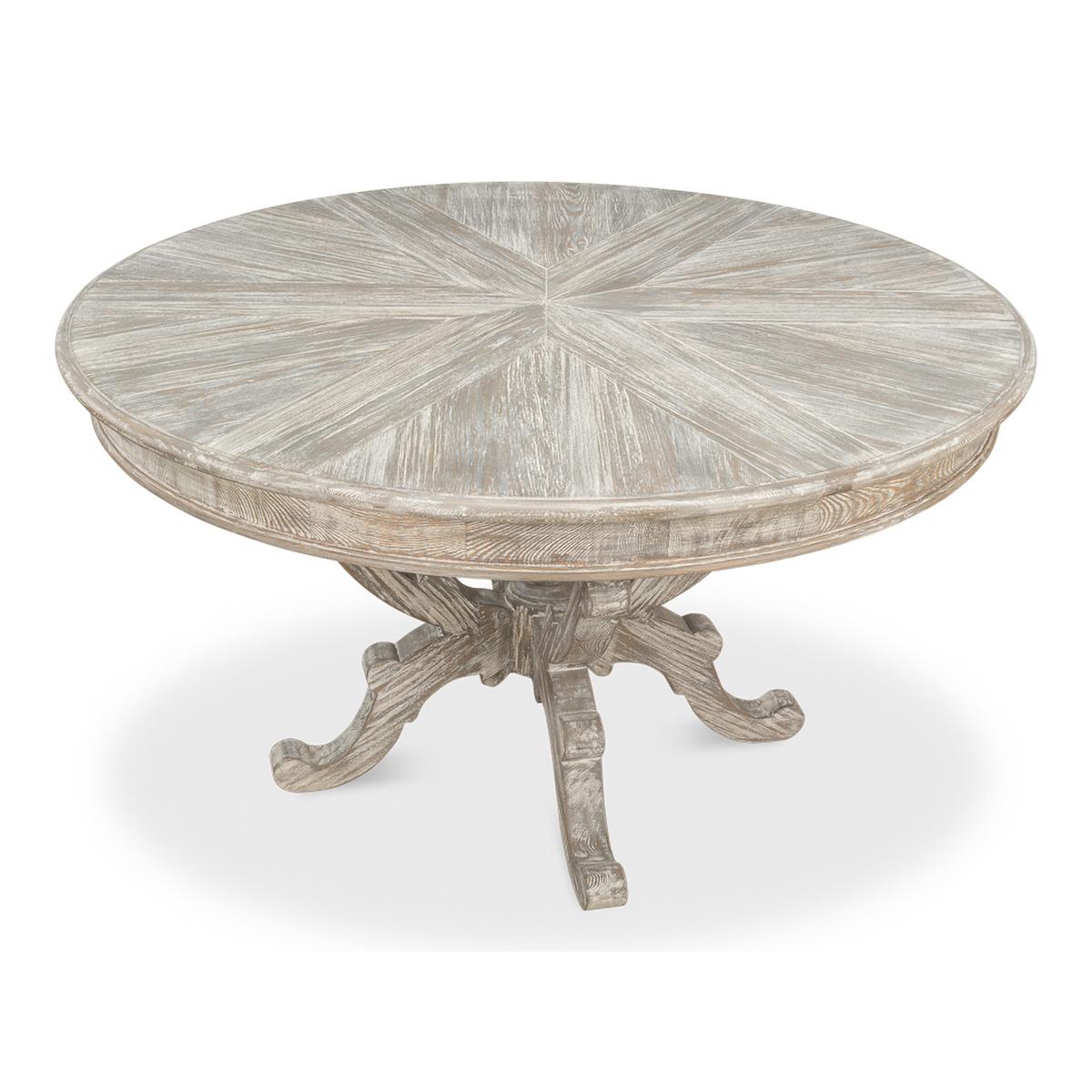 Wood Traditional Round Greyed Dining Table For Sale