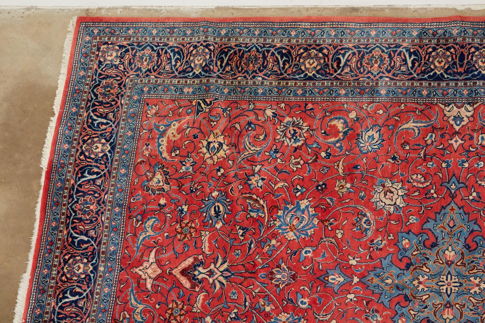 Hand-Knotted Traditional Ruby Red Persian Medallion Sarouk Rug For Sale