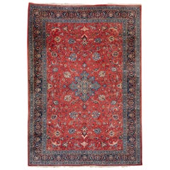 Vintage Traditional Ruby Red Persian Medallion Sarouk Rug