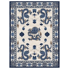 Traditional Rug Chinoiserie Wool Silk - Temple Ceremony Chinese Blue, Medium