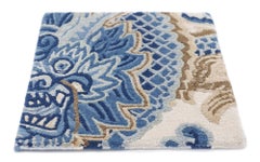 Traditional Rug Chinoiserie Wool Silk, Temple Ceremony Chinese Blue, Small