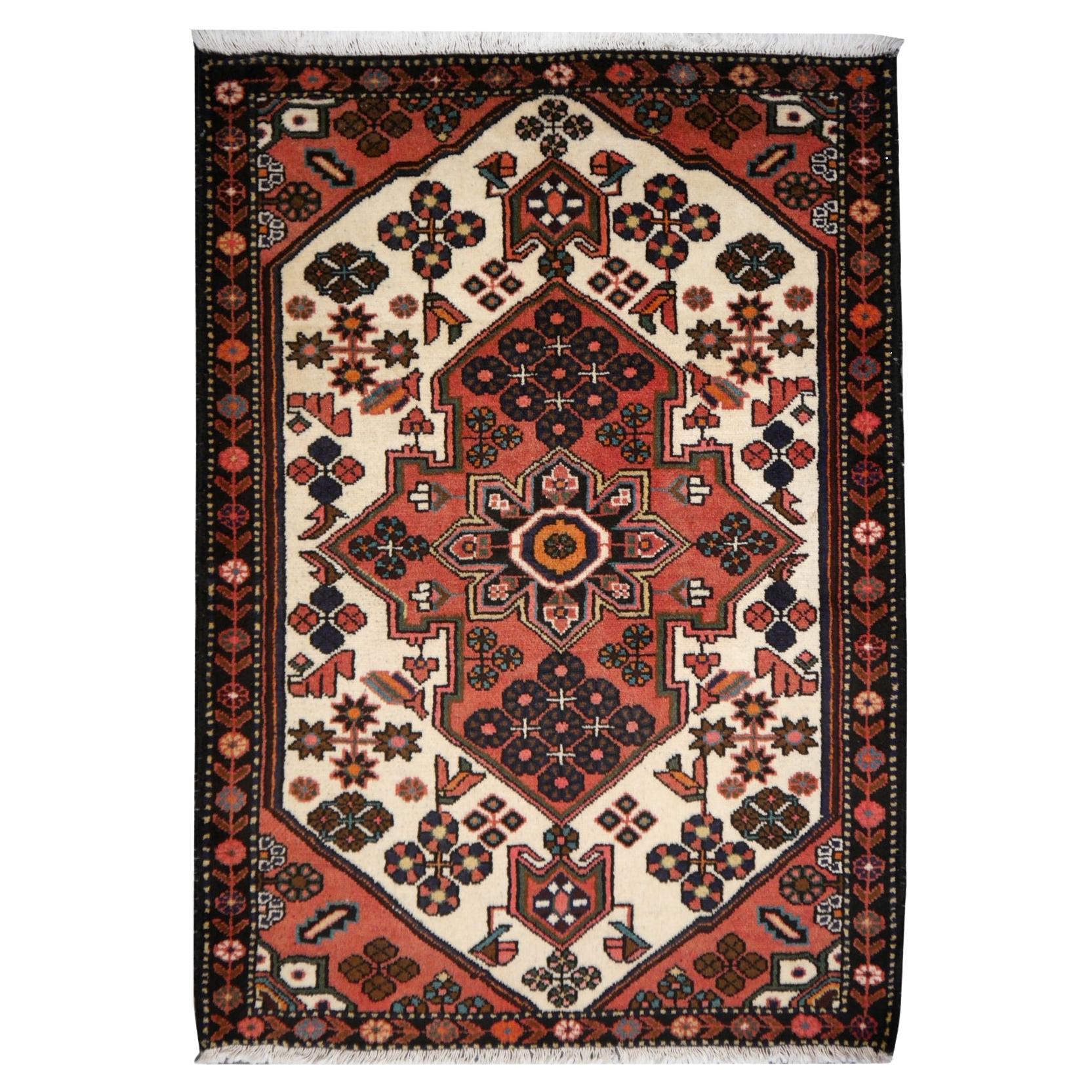 Traditional rug classic vintage wool hand knotted semi antique carpet Midcentury For Sale