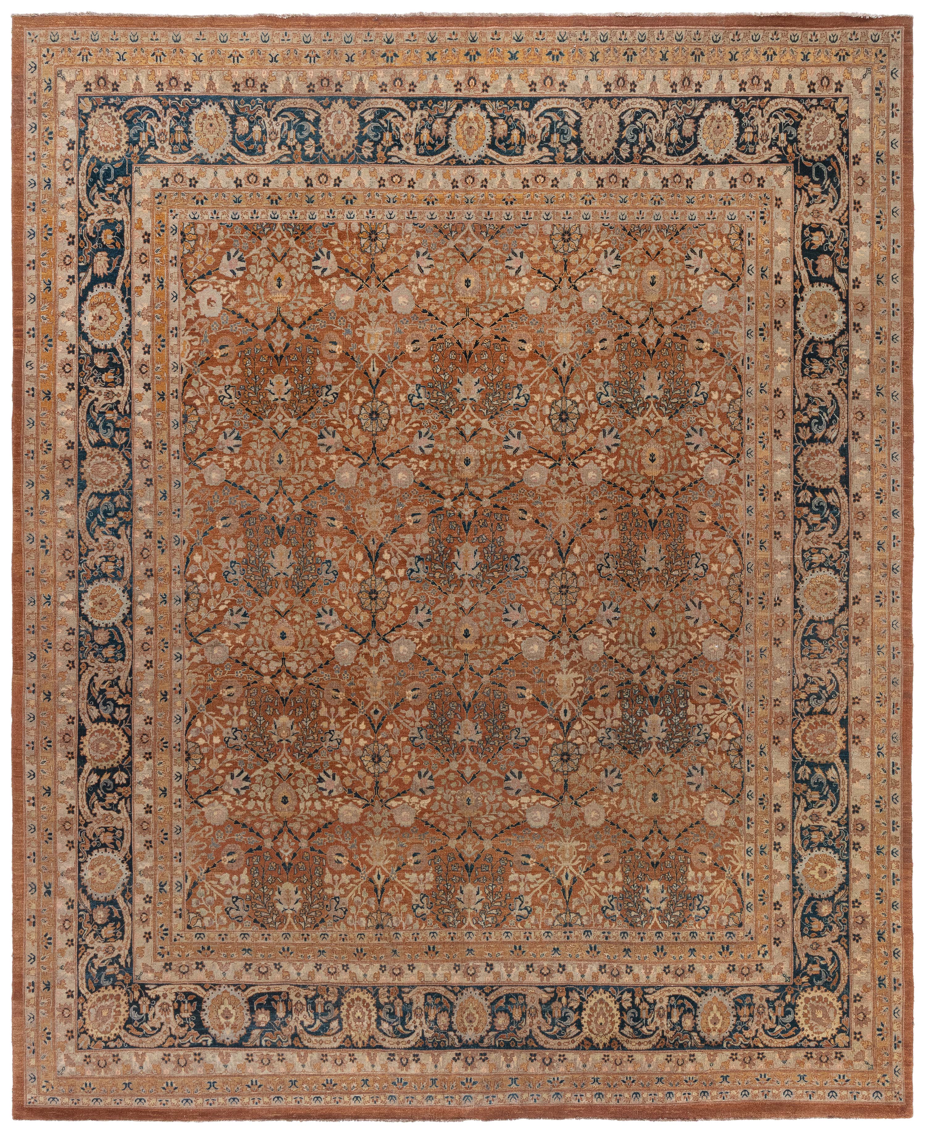Traditional Rug Floral-Inspired Tabriz Floral Warm Tan by Doris Leslie Blau For Sale