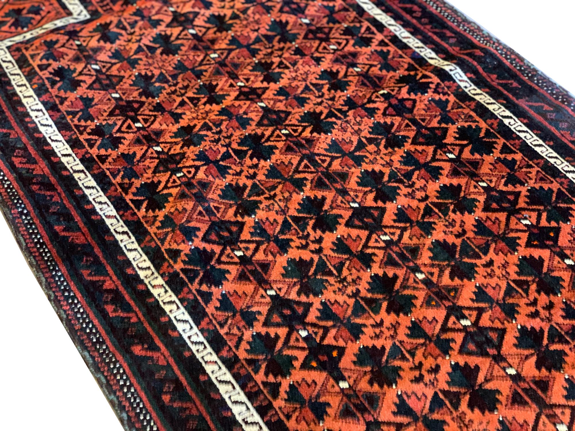 Afghan Traditional Rug Handmade Carpet Rust Wool Oriental Geometric Area Rug For Sale