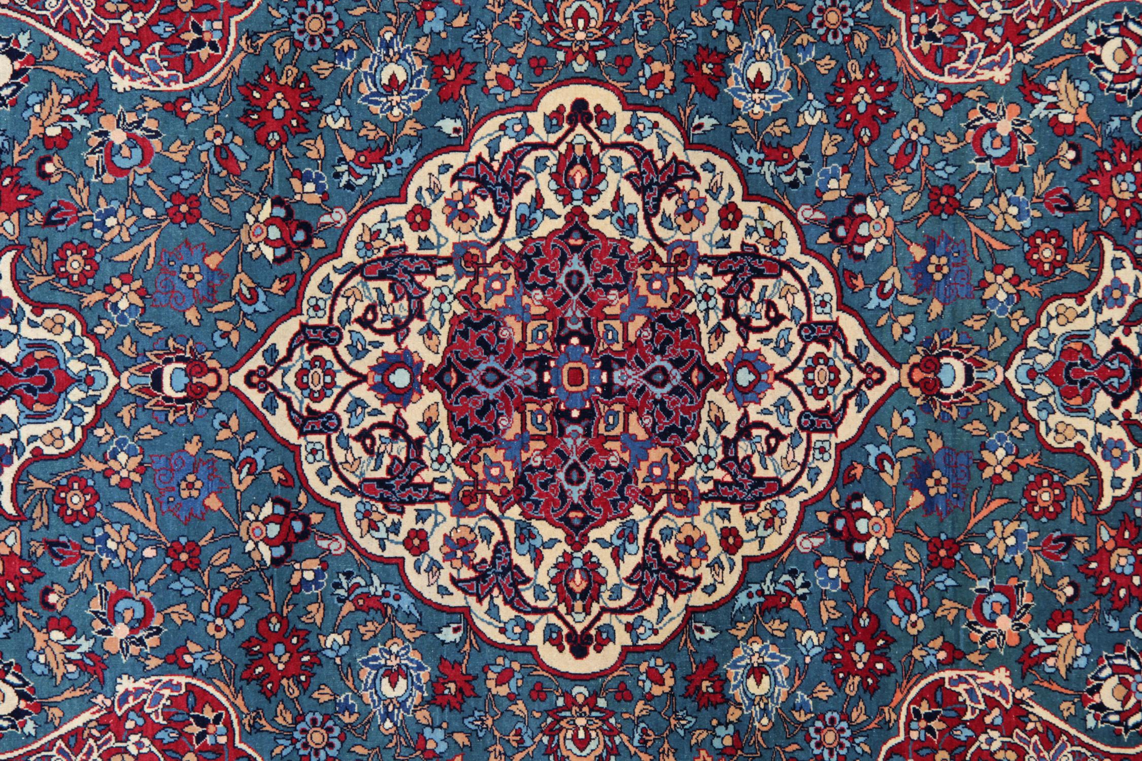 Alfombra tradicional hecha a mano Alfombra de lana verde azulado Alfombra oriental antigua Art Decó en venta
