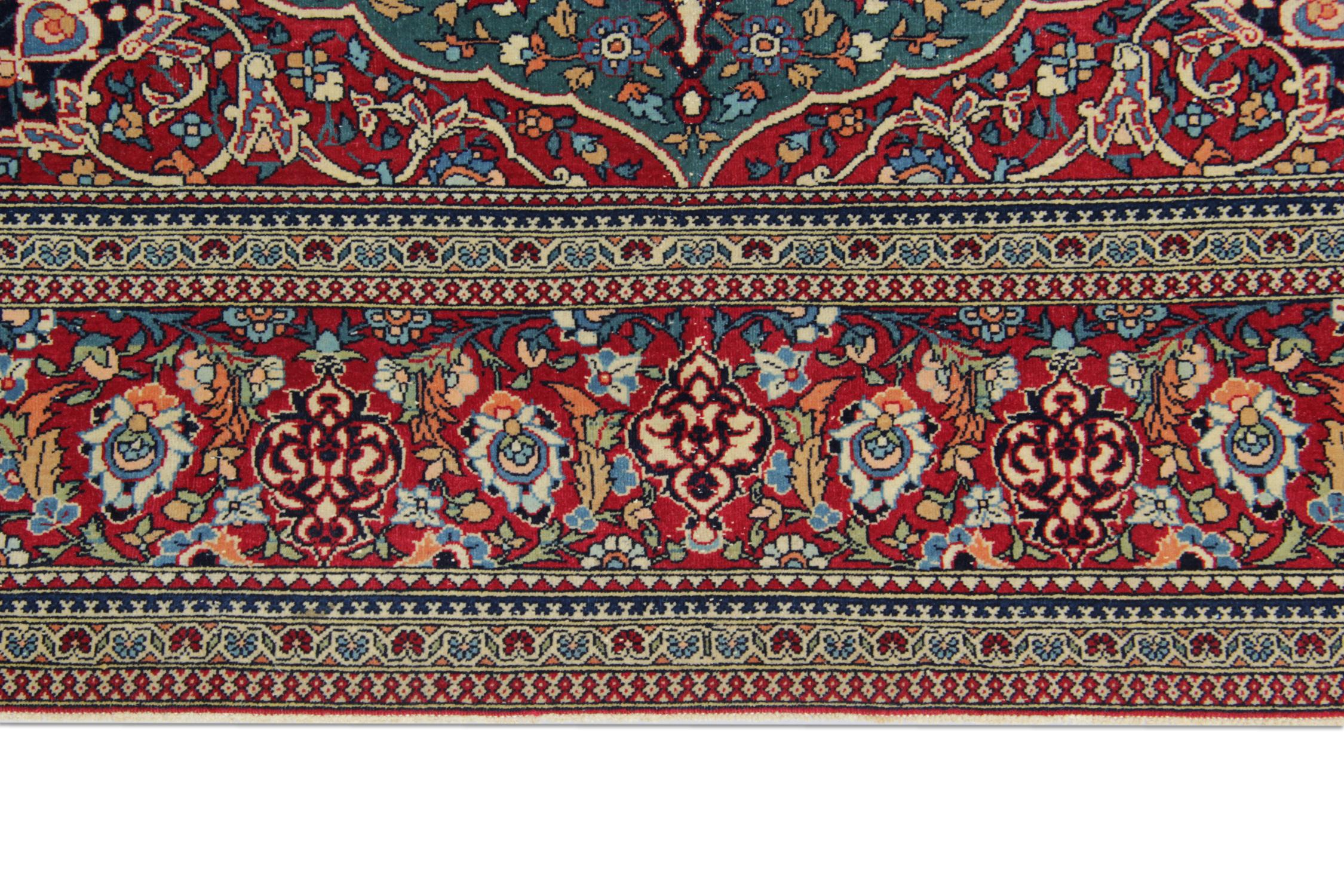 Caucasian Traditional Rug Handmade Teal Wool Carpet Oriental Antique Area Rug For Sale