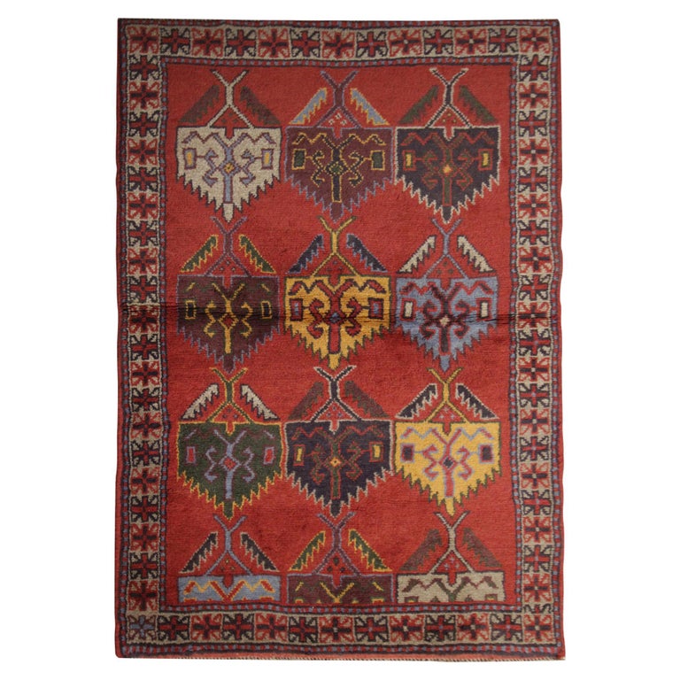 Traditional Rug Oriental Carpet Handmade Red Vintage Wool Area Rug at ...
