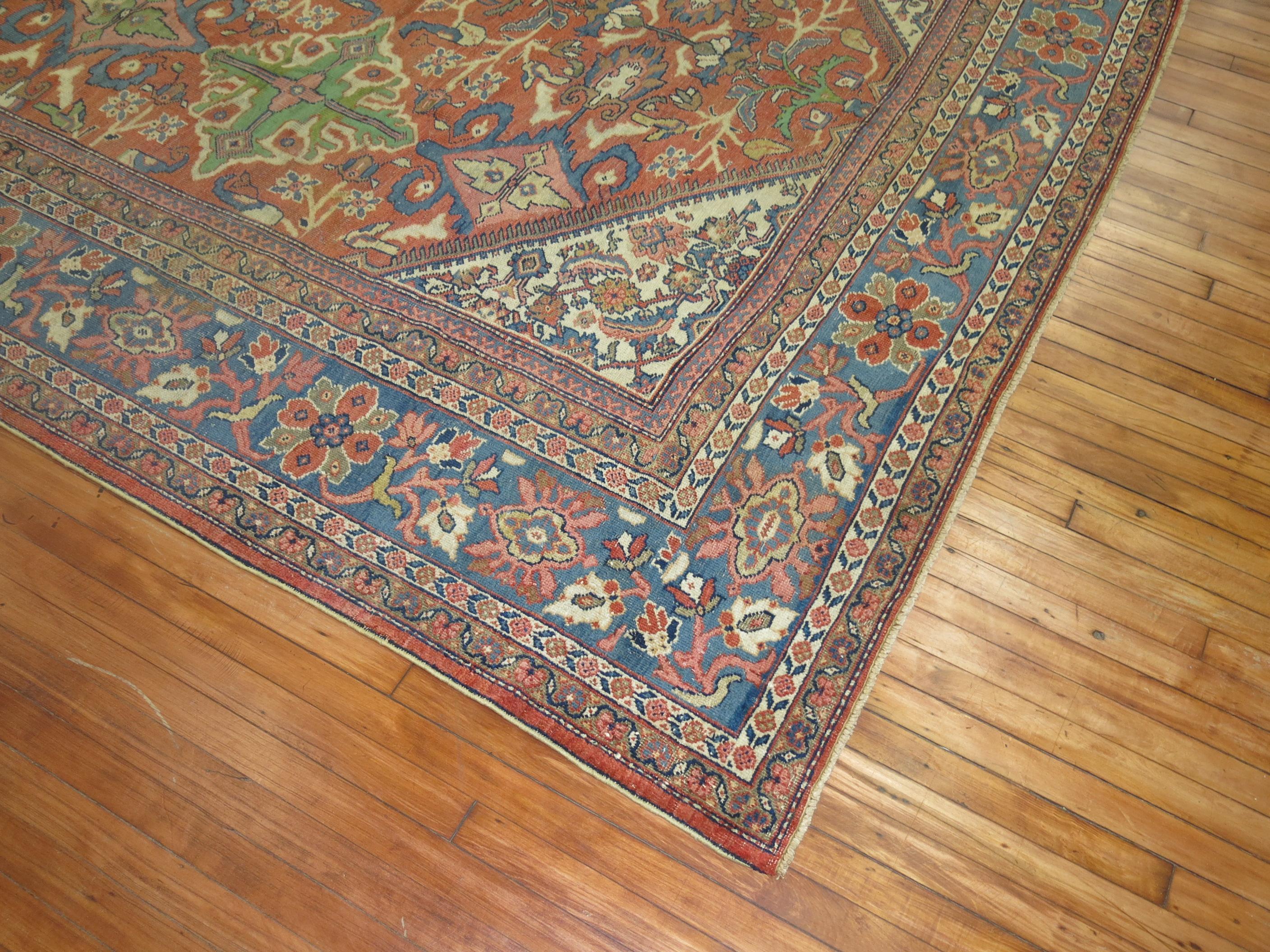 Traditional Rust Blue Green Persian Mahal Rug 1