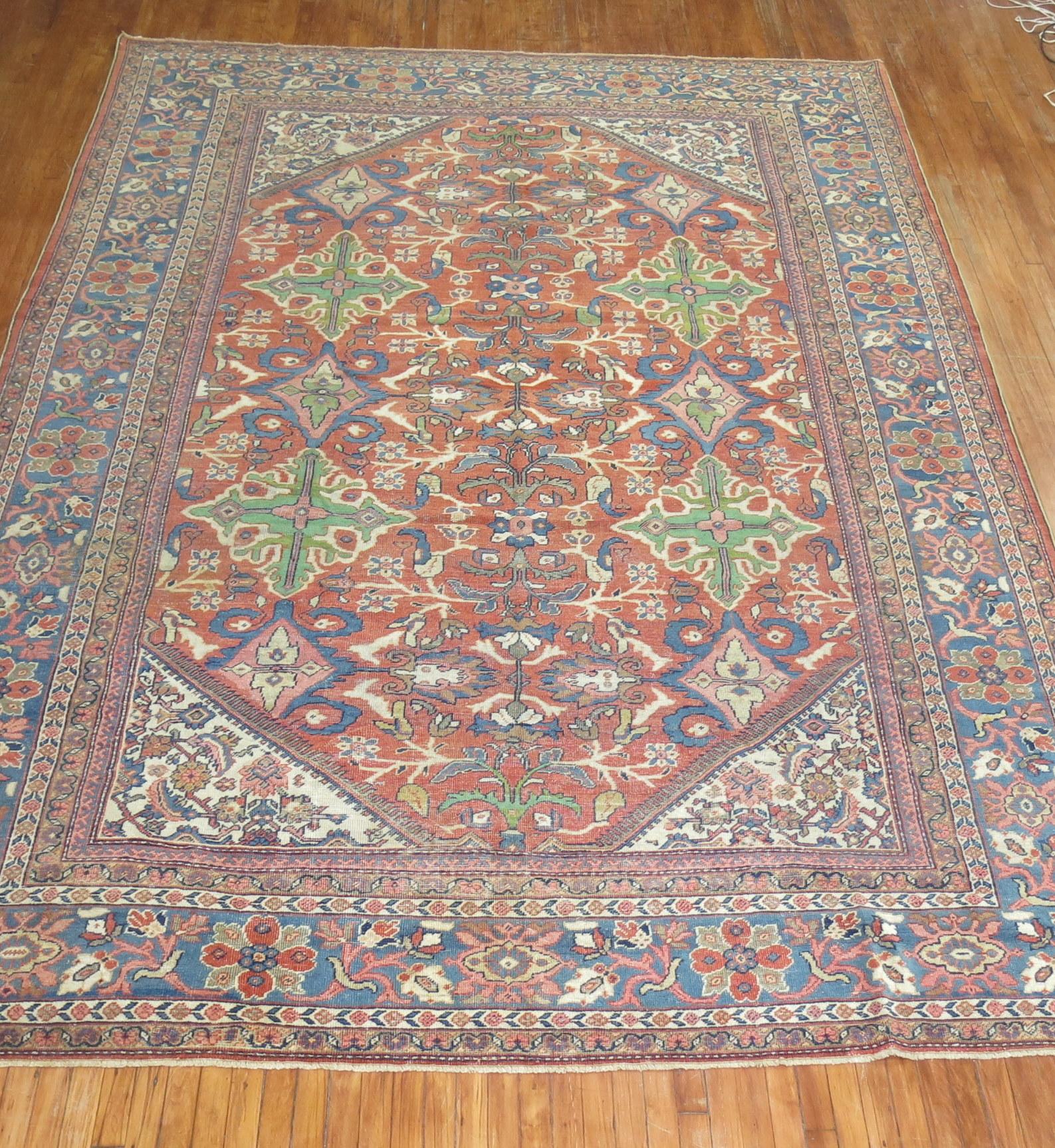 Traditional Rust Blue Green Persian Mahal Rug For Sale 2