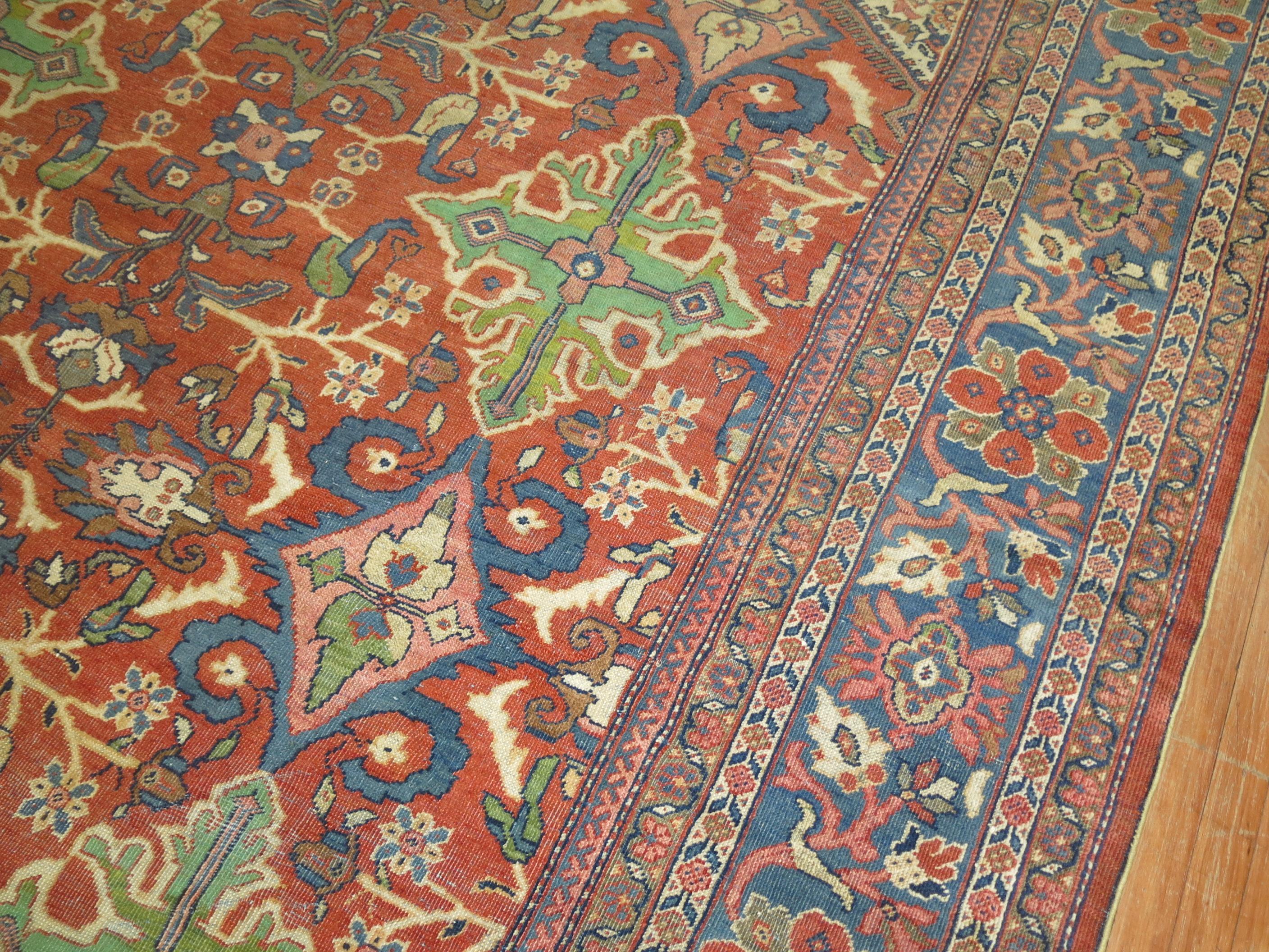Country Traditional Rust Blue Green Persian Mahal Rug For Sale