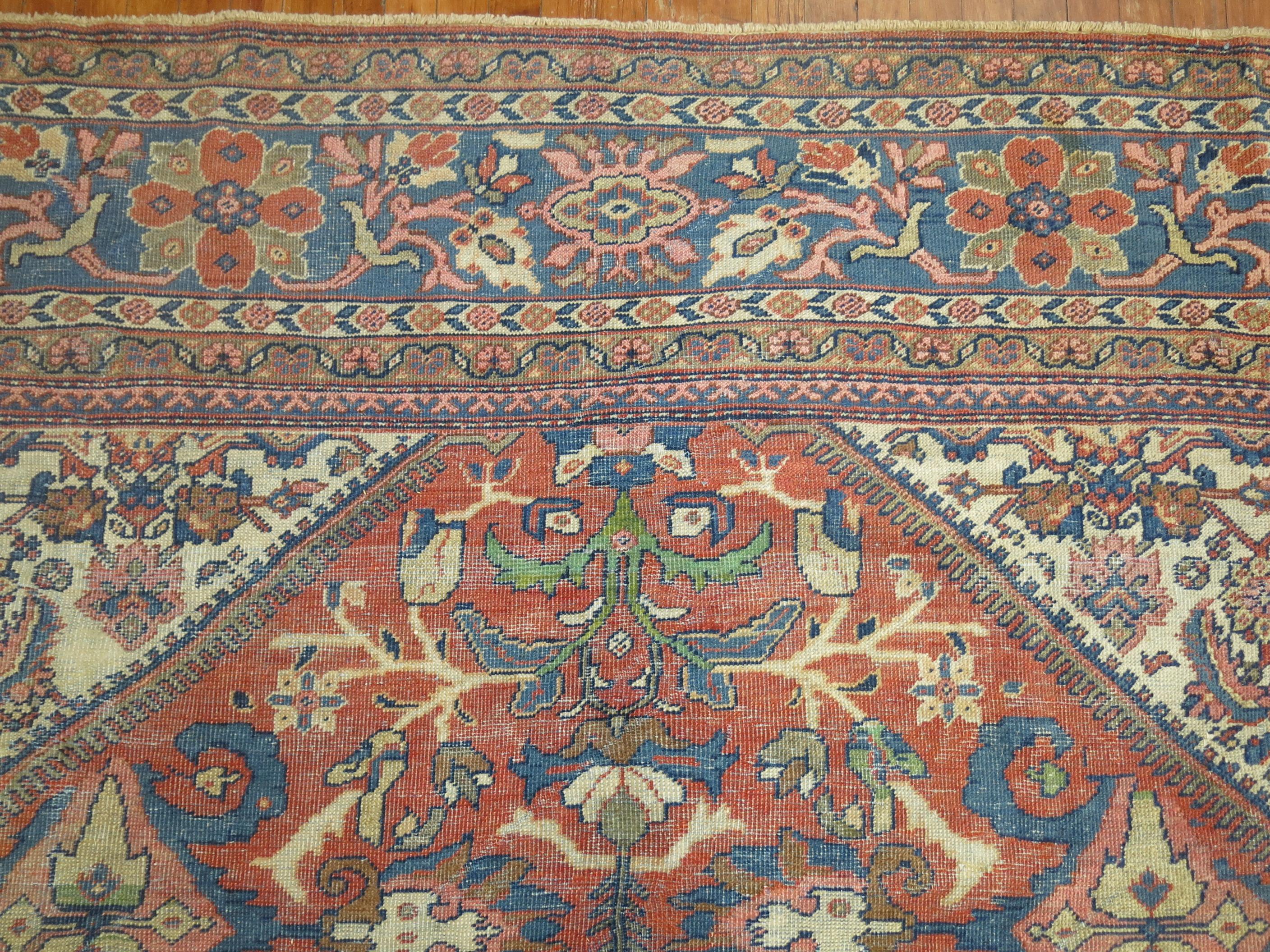 Traditional Rust Blue Green Persian Mahal Rug In Good Condition For Sale In New York, NY