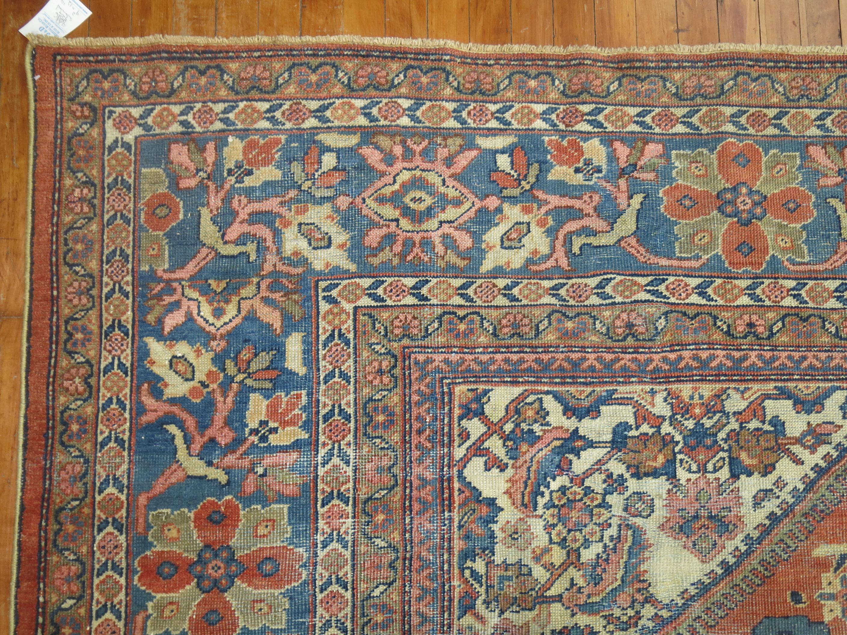 20th Century Traditional Rust Blue Green Persian Mahal Rug