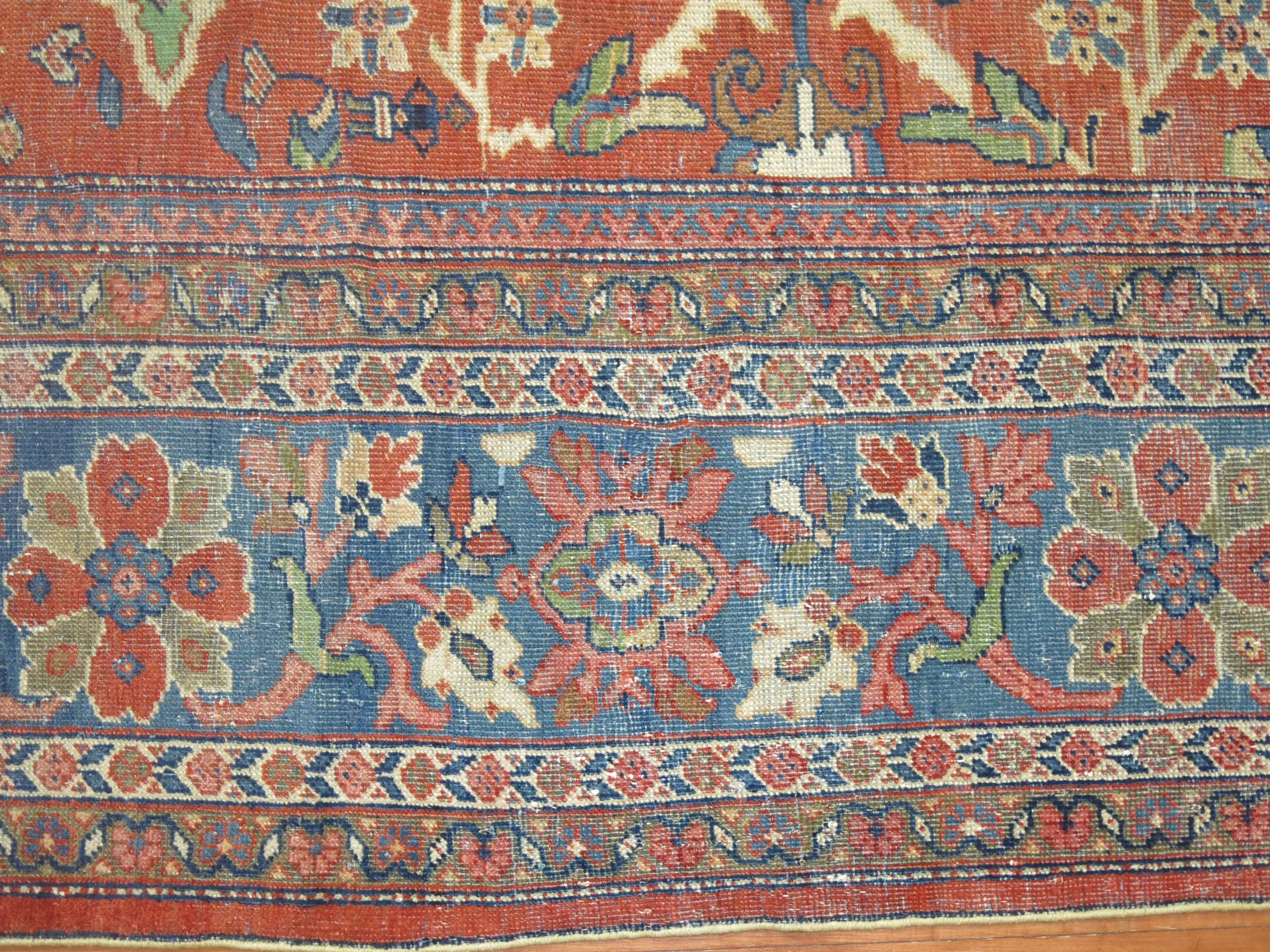 Wool Traditional Rust Blue Green Persian Mahal Rug