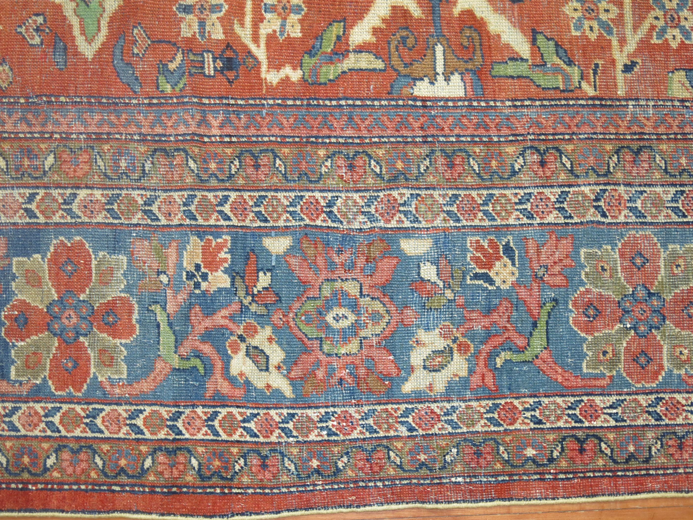 Wool Traditional Rust Blue Green Persian Mahal Rug For Sale