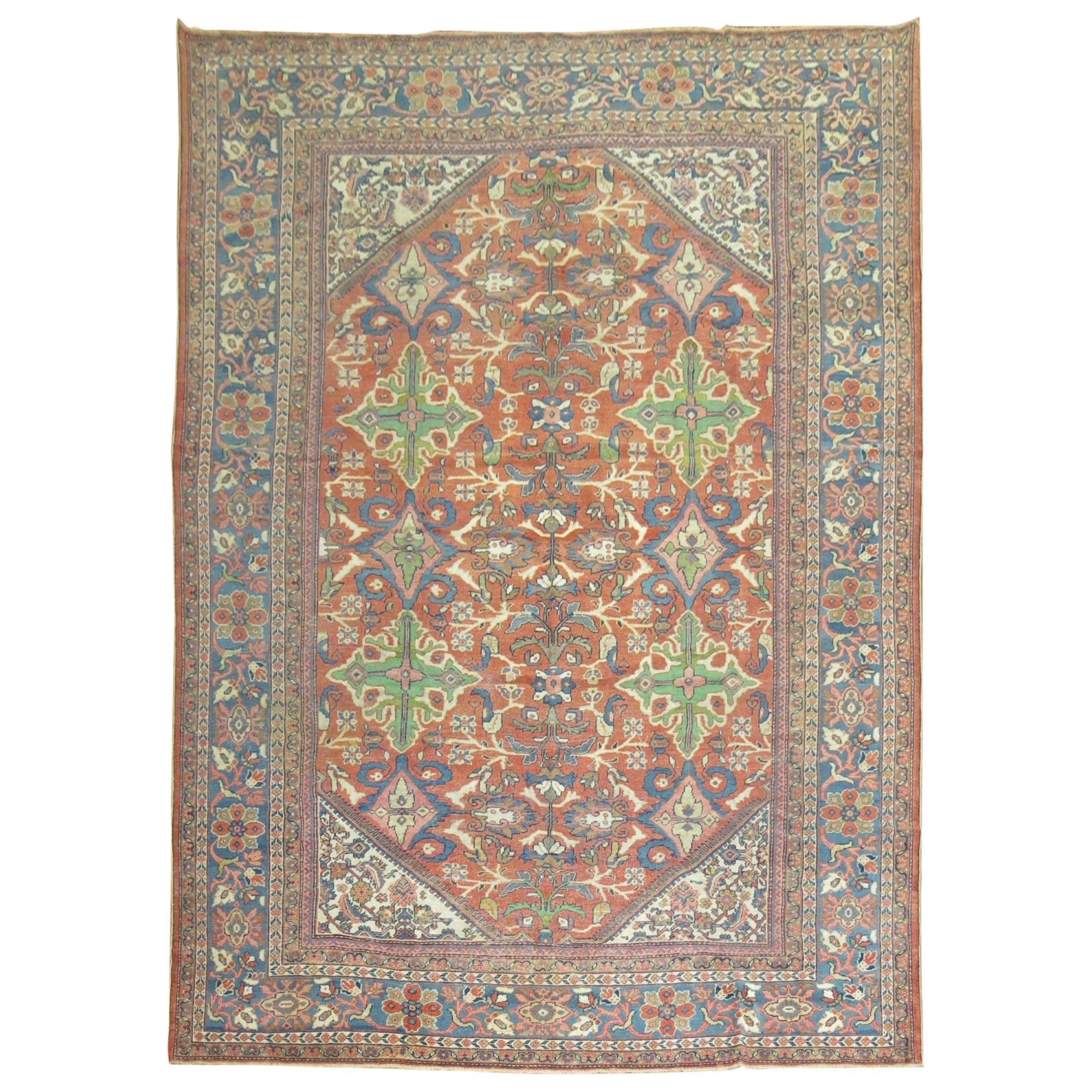 Traditional Rust Blue Green Persian Mahal Rug For Sale