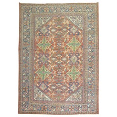 Vintage Traditional Rust Blue Green Persian Mahal Rug