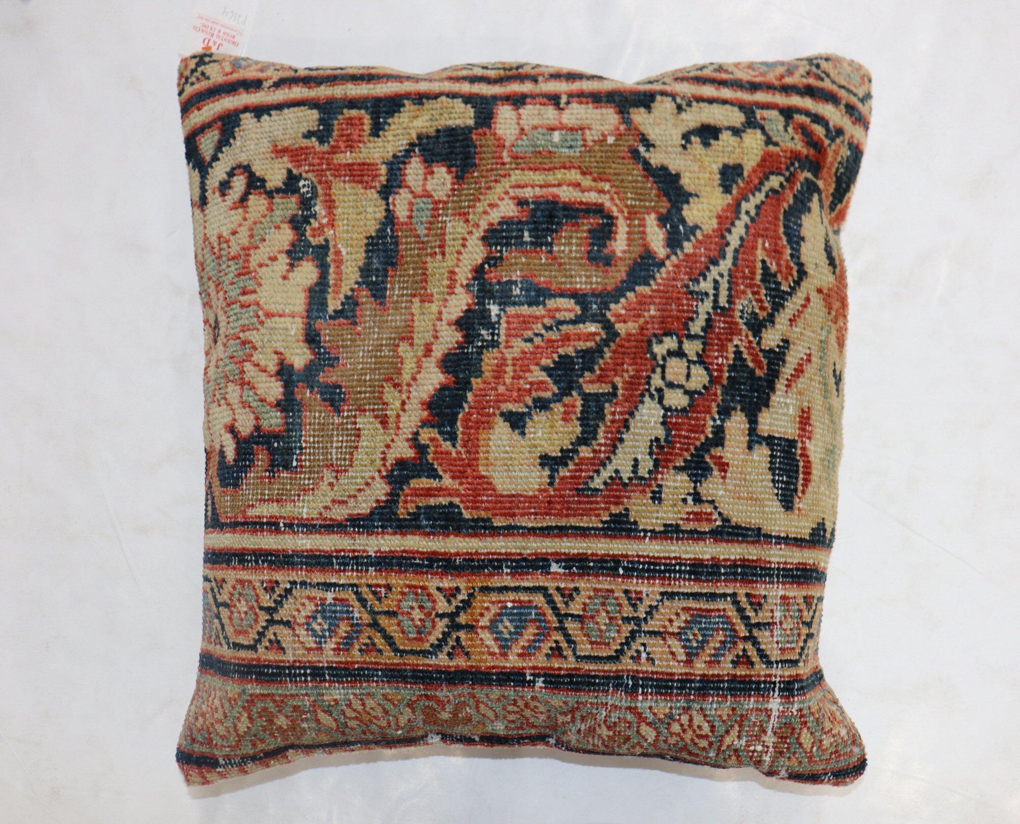 Sultanabad Traditional Rust Color Persian Border Mahal Rug Pillow, Early 20th Century For Sale