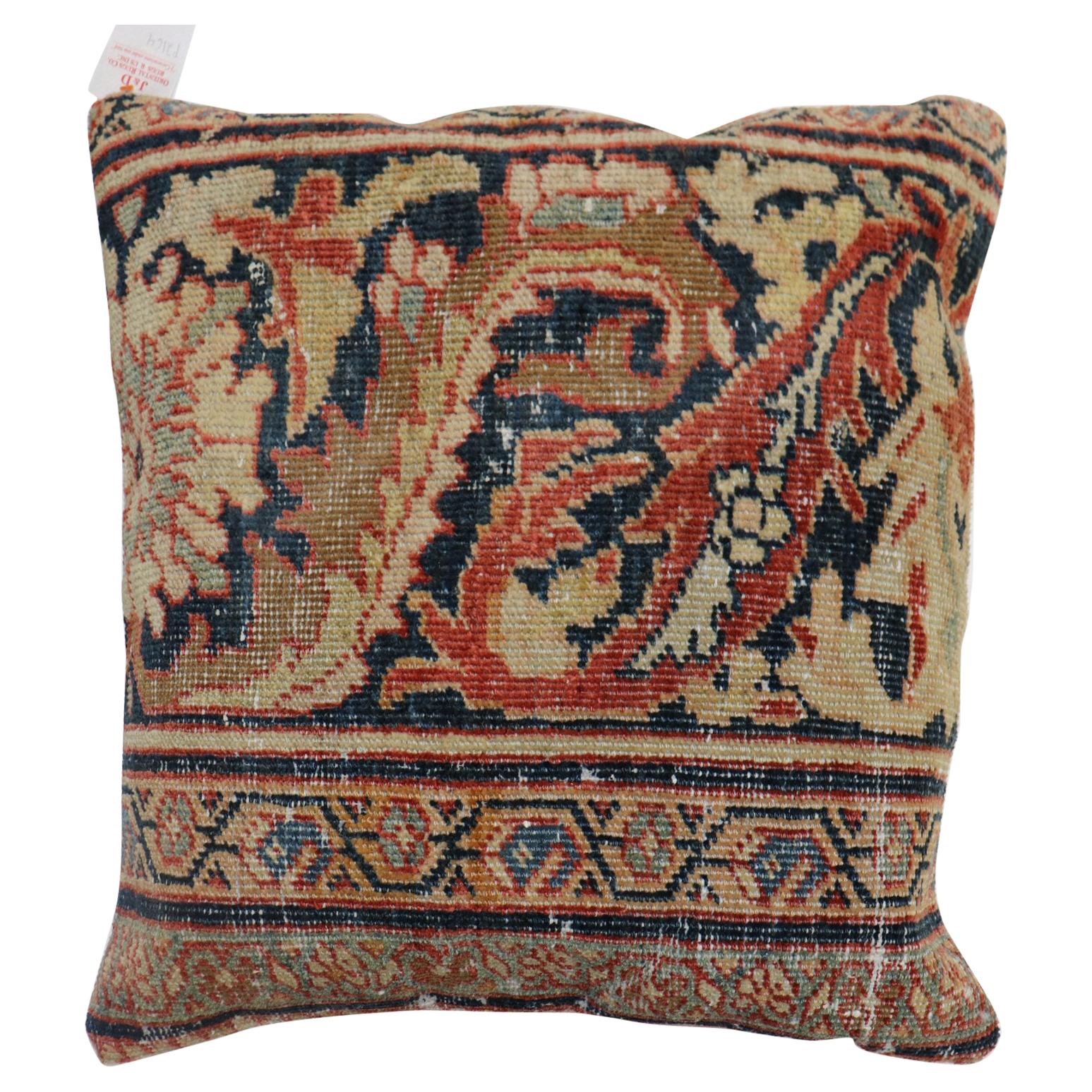 Traditional Rust Color Persian Border Mahal Rug Pillow, Early 20th Century For Sale