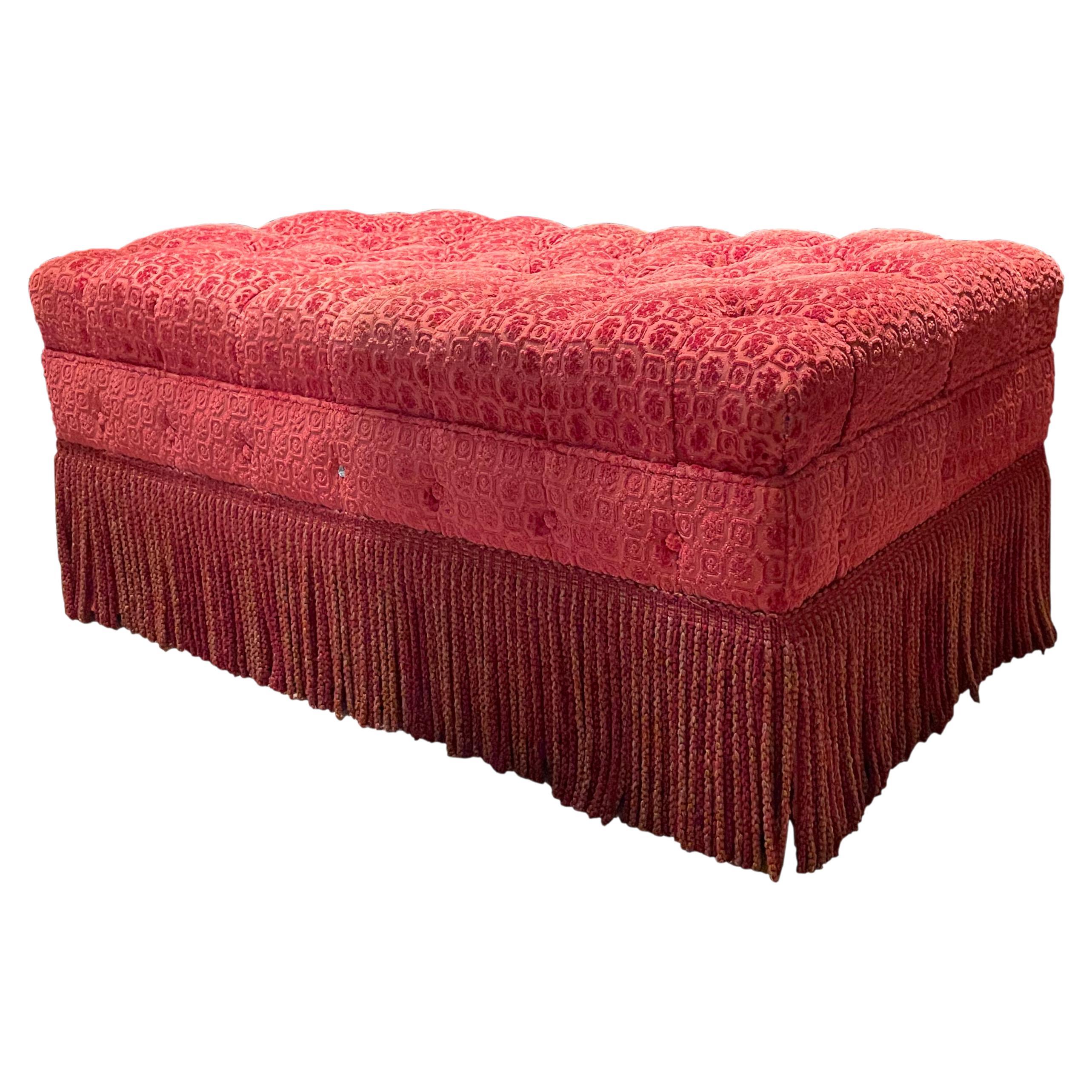 Traditional Rust Cut-Velvet Tufted Ottoman