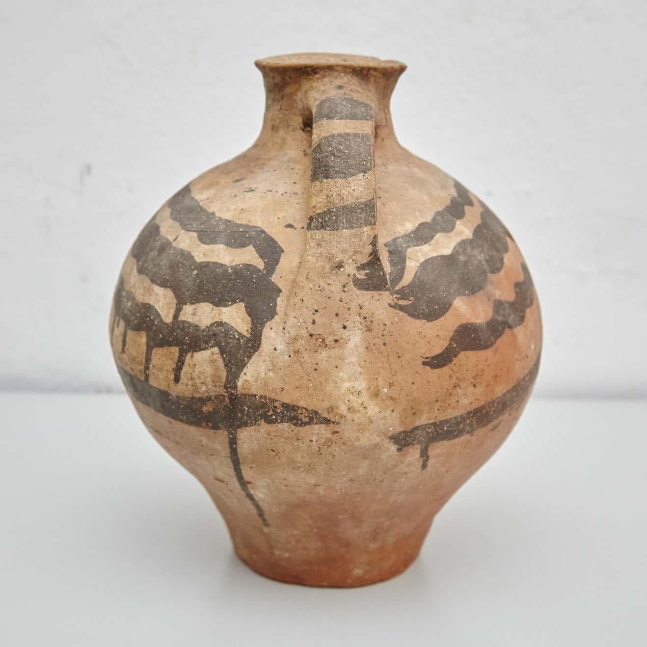 Mid-20th Century Traditional Rustic Hand Painted Ceramic Vase For Sale