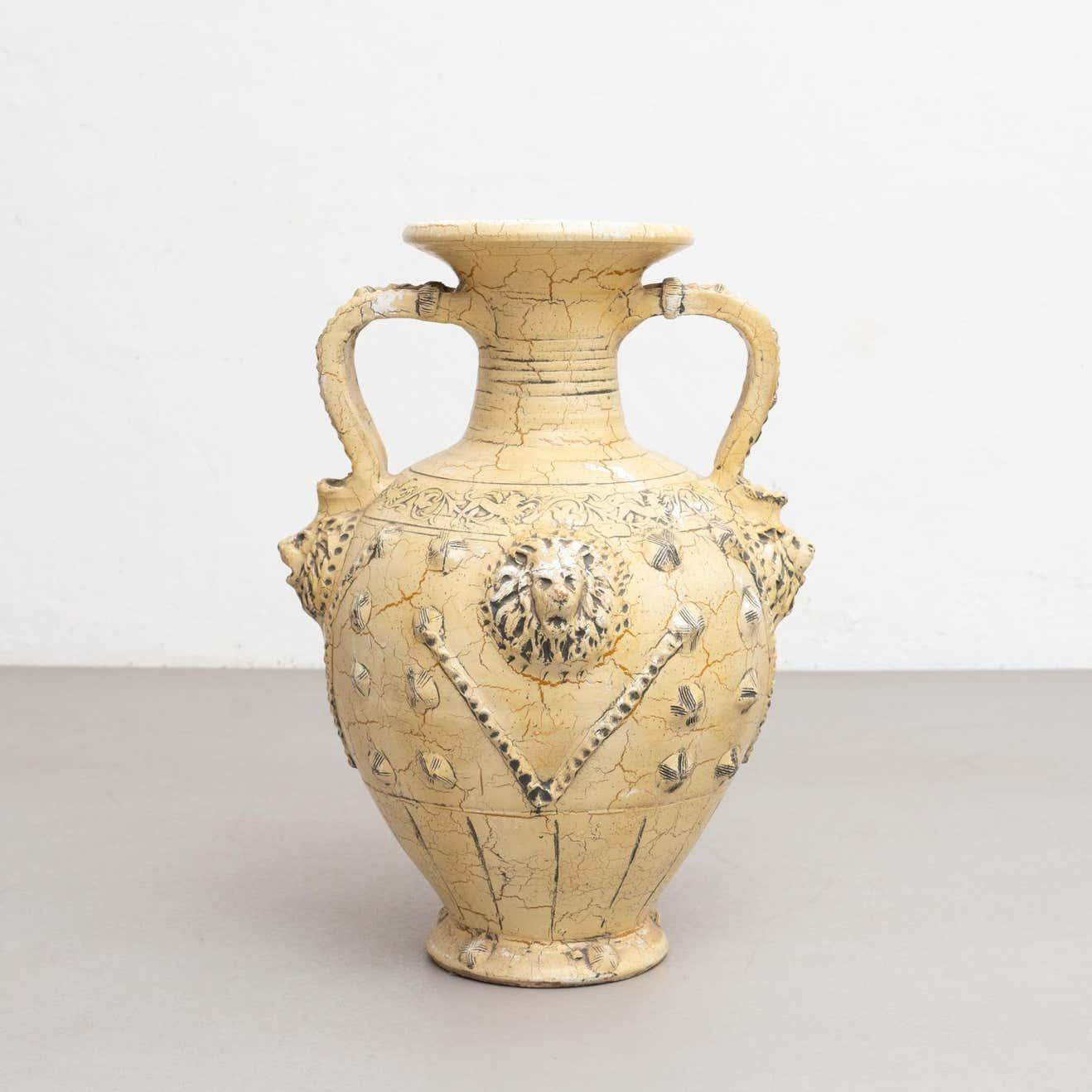 French Traditional Rustic Large Ceramic Vase, circa 1940 For Sale