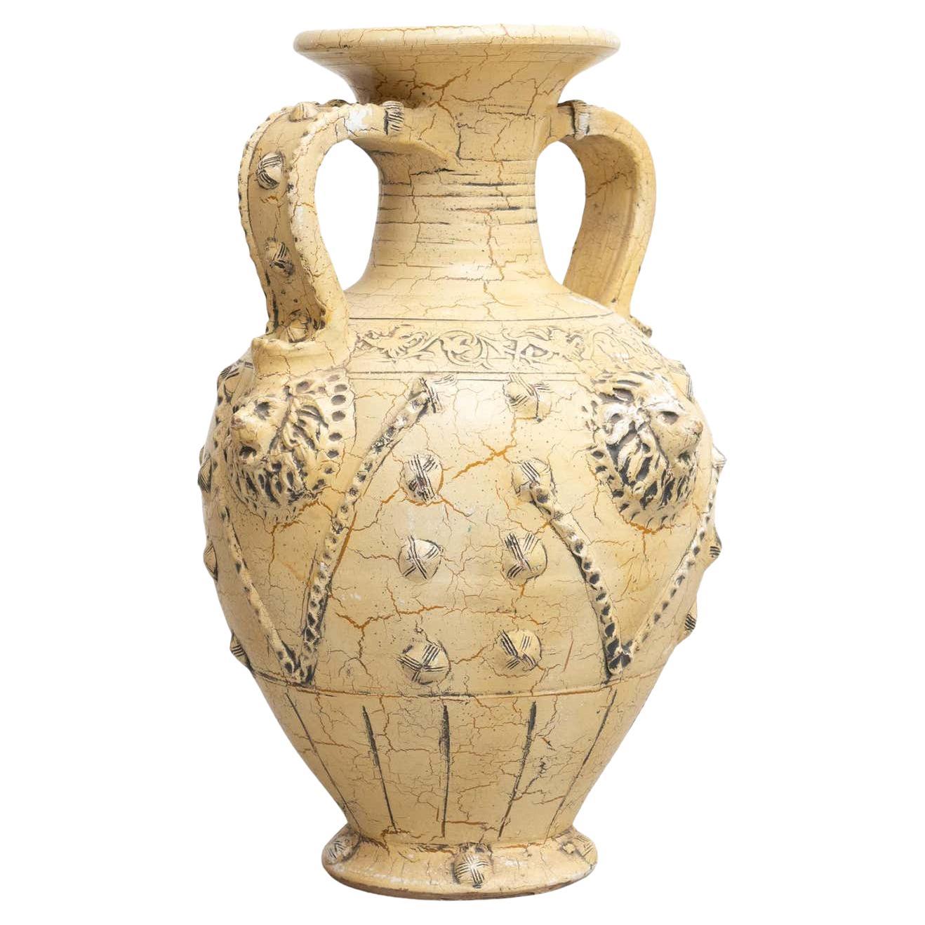 Traditional Rustic Large Ceramic Vase, circa 1940 For Sale