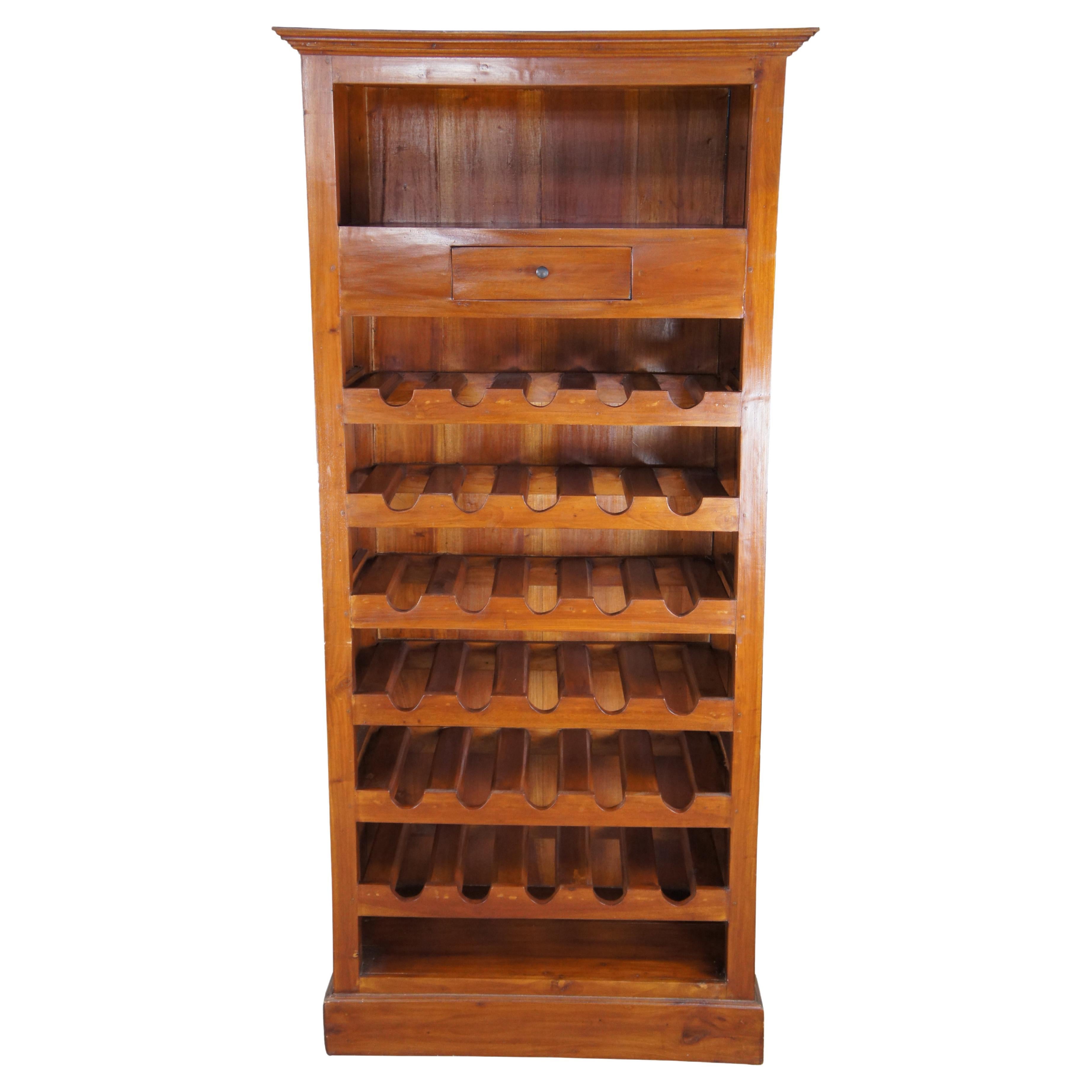 Traditional Rustic Mahogany 30 Bottle Wine Rack Holder Tallboy Bar Cabinet 71"