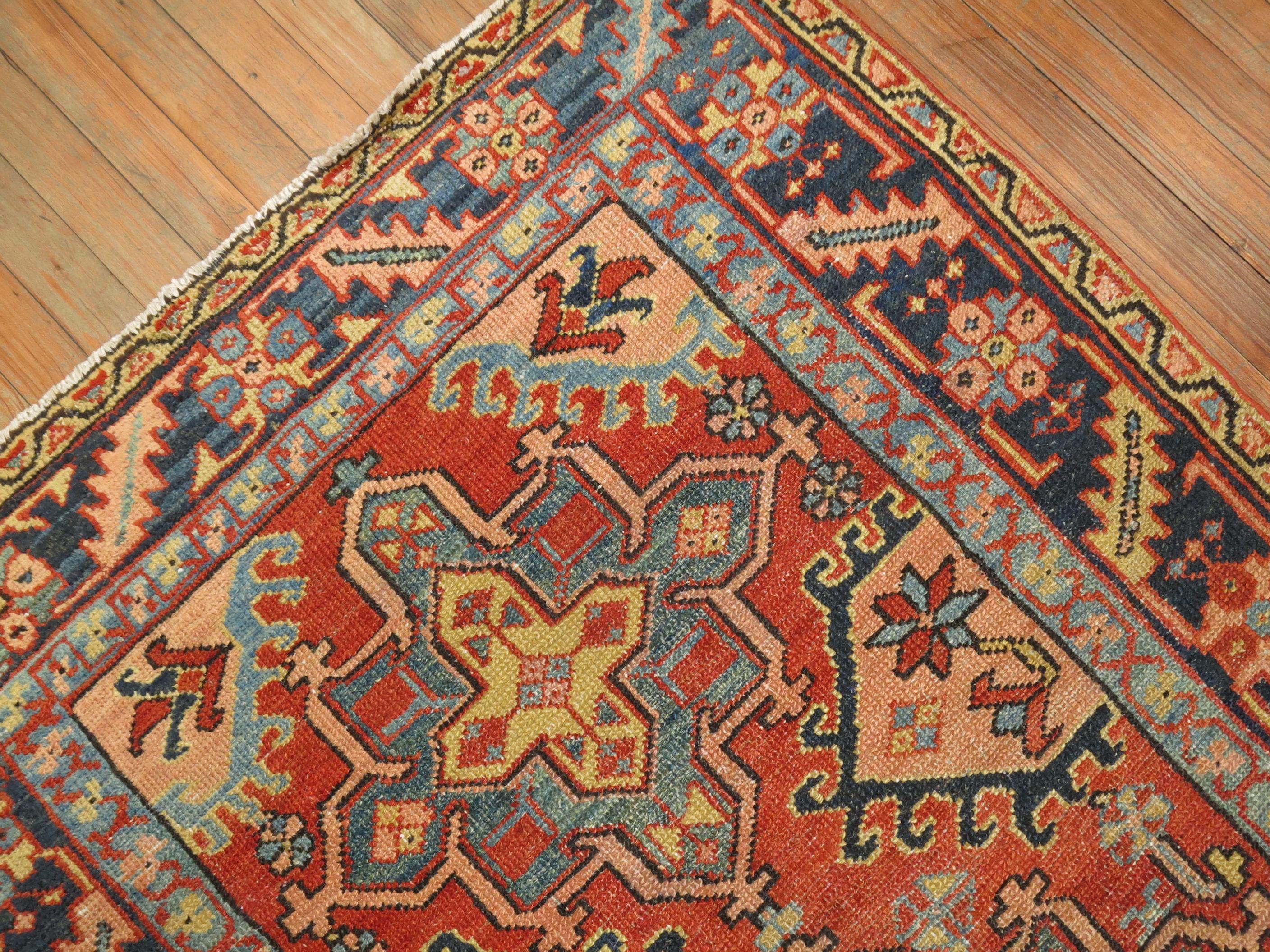 Tribal Traditional Rustic Persian Heriz Scatter Rug, Early 20th Century