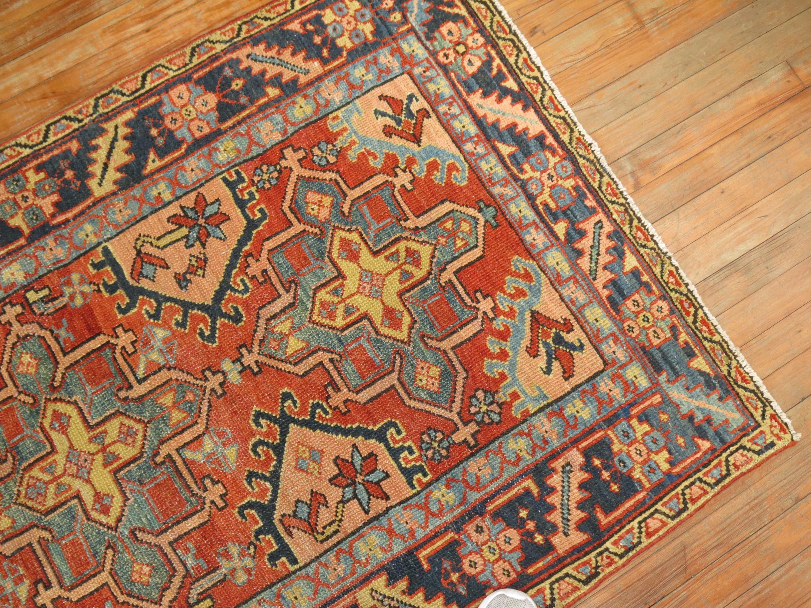 Traditional Rustic Persian Heriz Scatter Rug, Early 20th Century 1